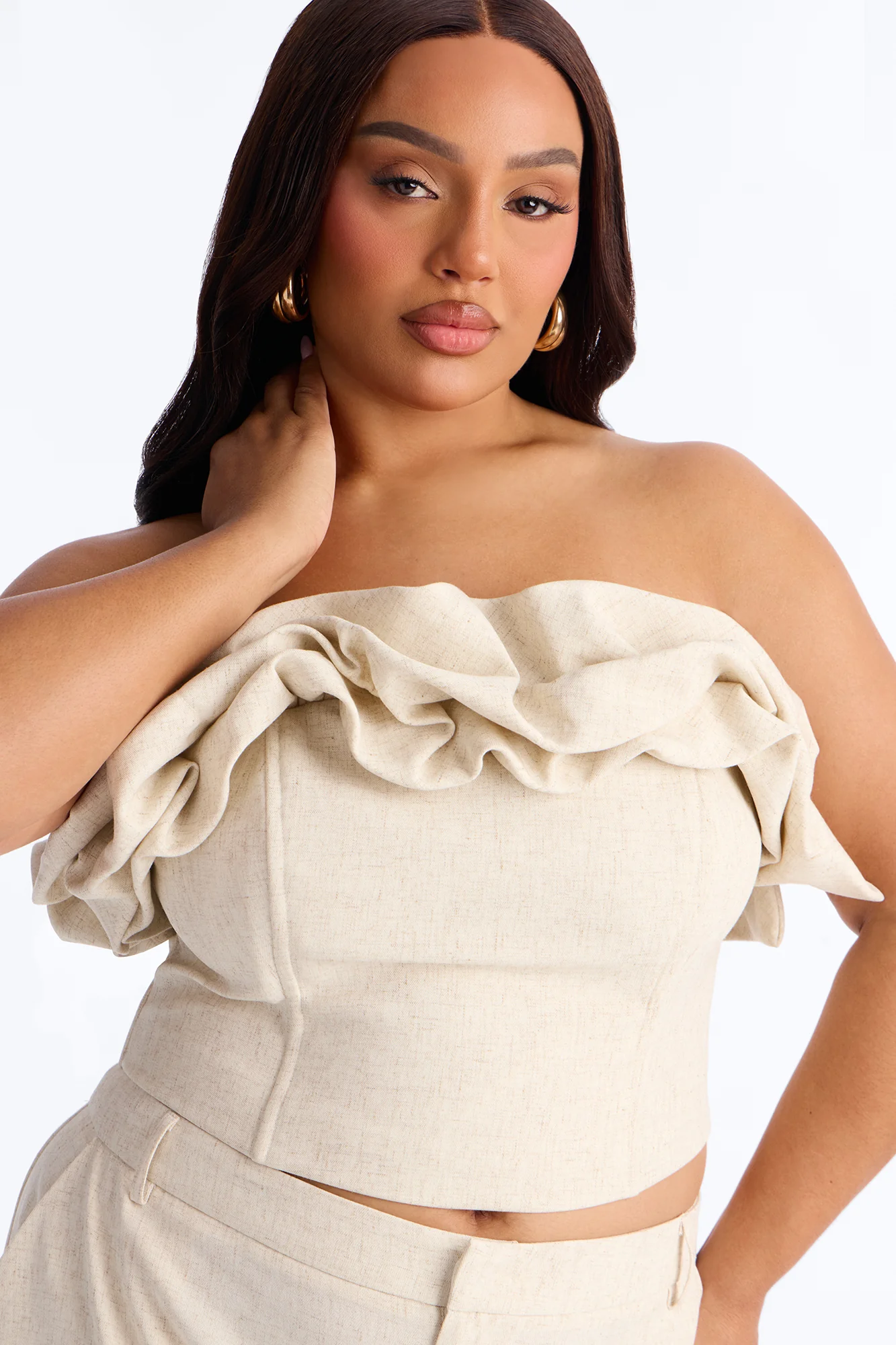 Linen Bloom Corset Top - Natural - Image 5