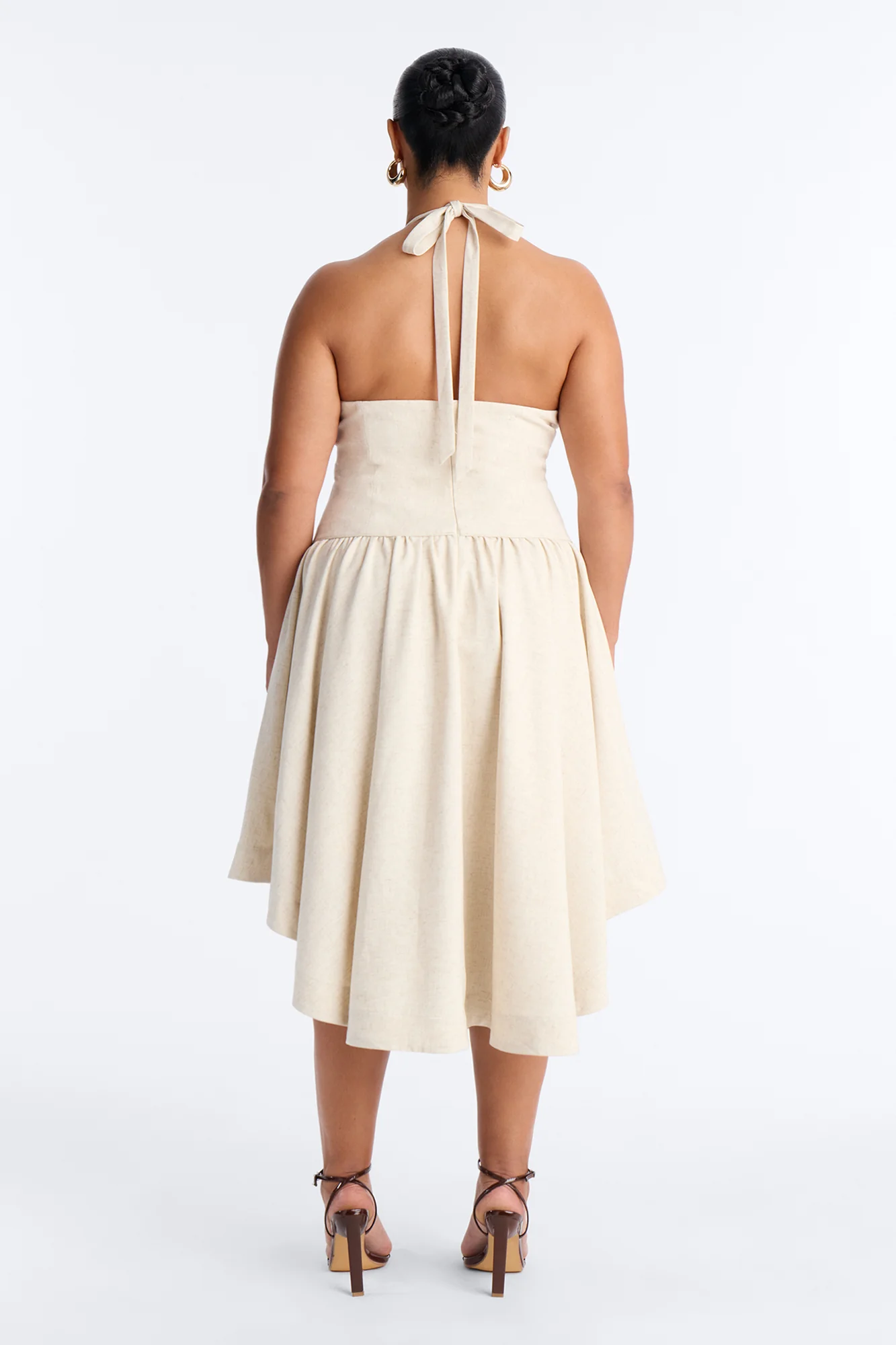 Linen Bloom Halter Midi Dress - Natural - Image 10