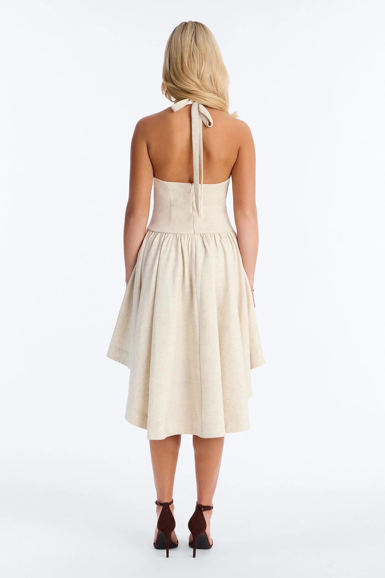 Linen Bloom Halter Midi Dress - Natural - Image 6