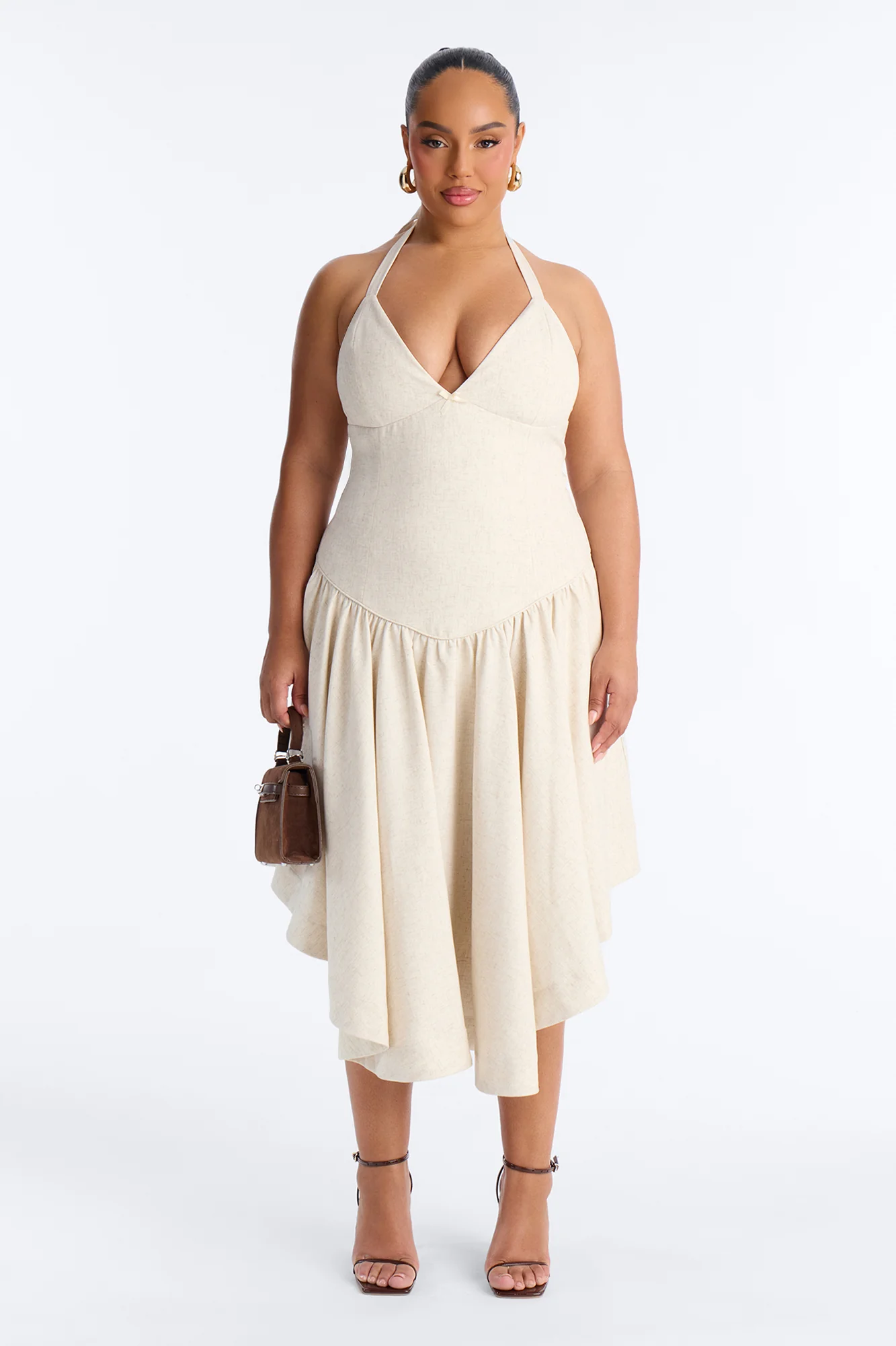 Linen Bloom Halter Midi Dress - Natural - Image 7