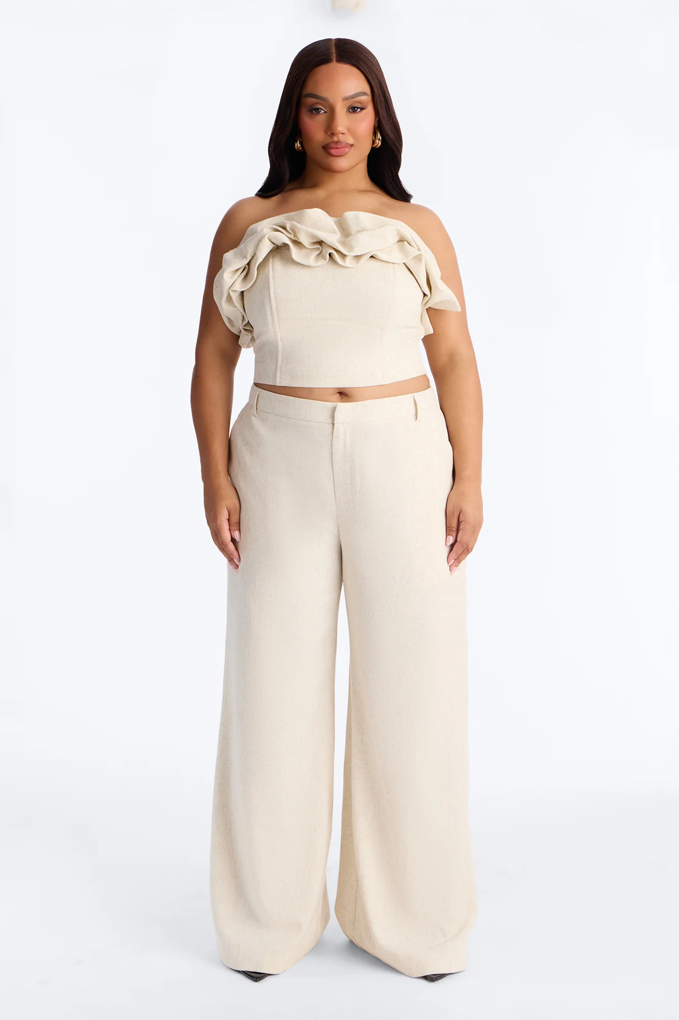 Linen Bloom Straight Leg Trousers - Natural - Image 5