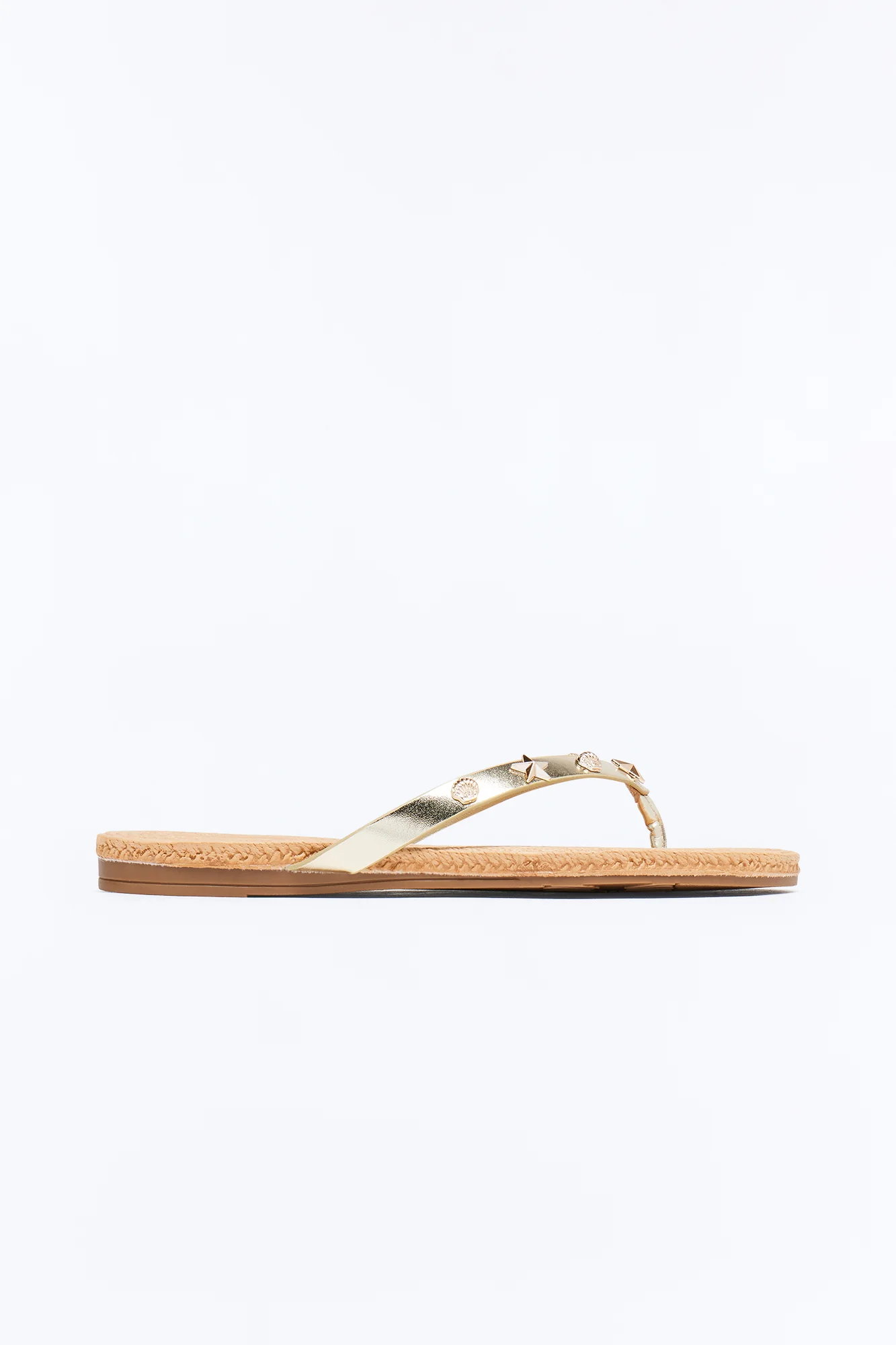 Liosa Studded Jute Flip Flops - Gold