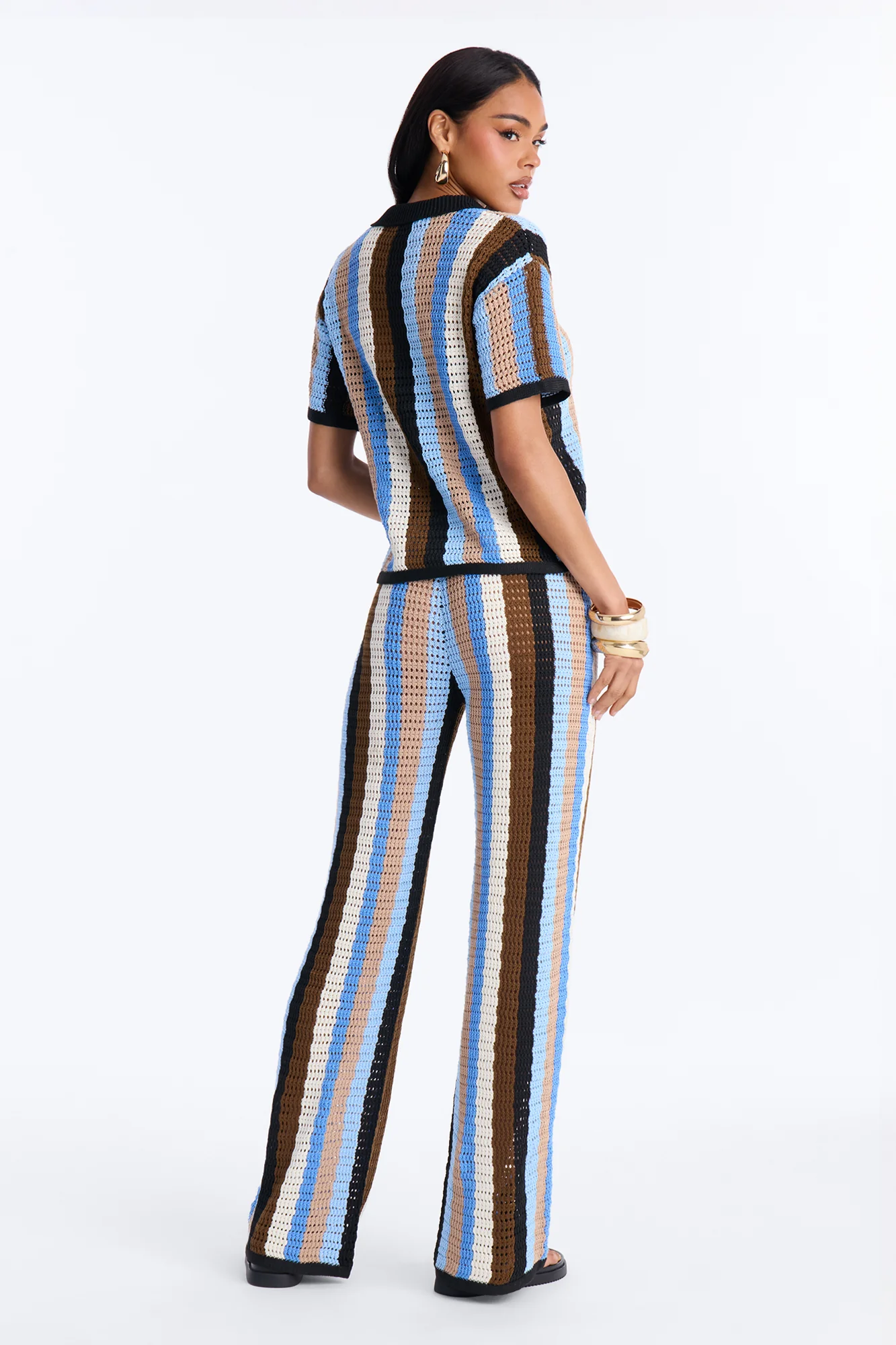 Lisa Crochet Wide Leg Pant Set - Blue/combo - Image 4
