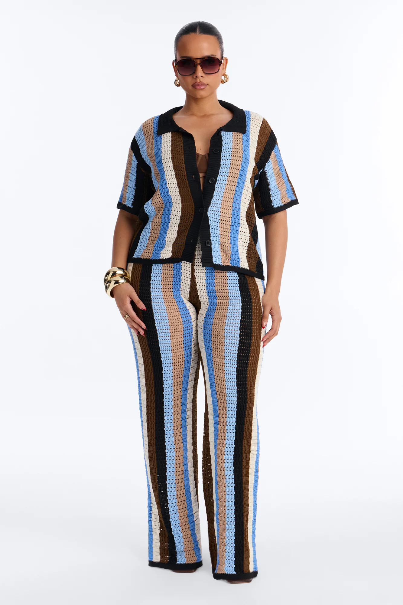 Lisa Crochet Wide Leg Pant Set - Blue/combo - Image 5