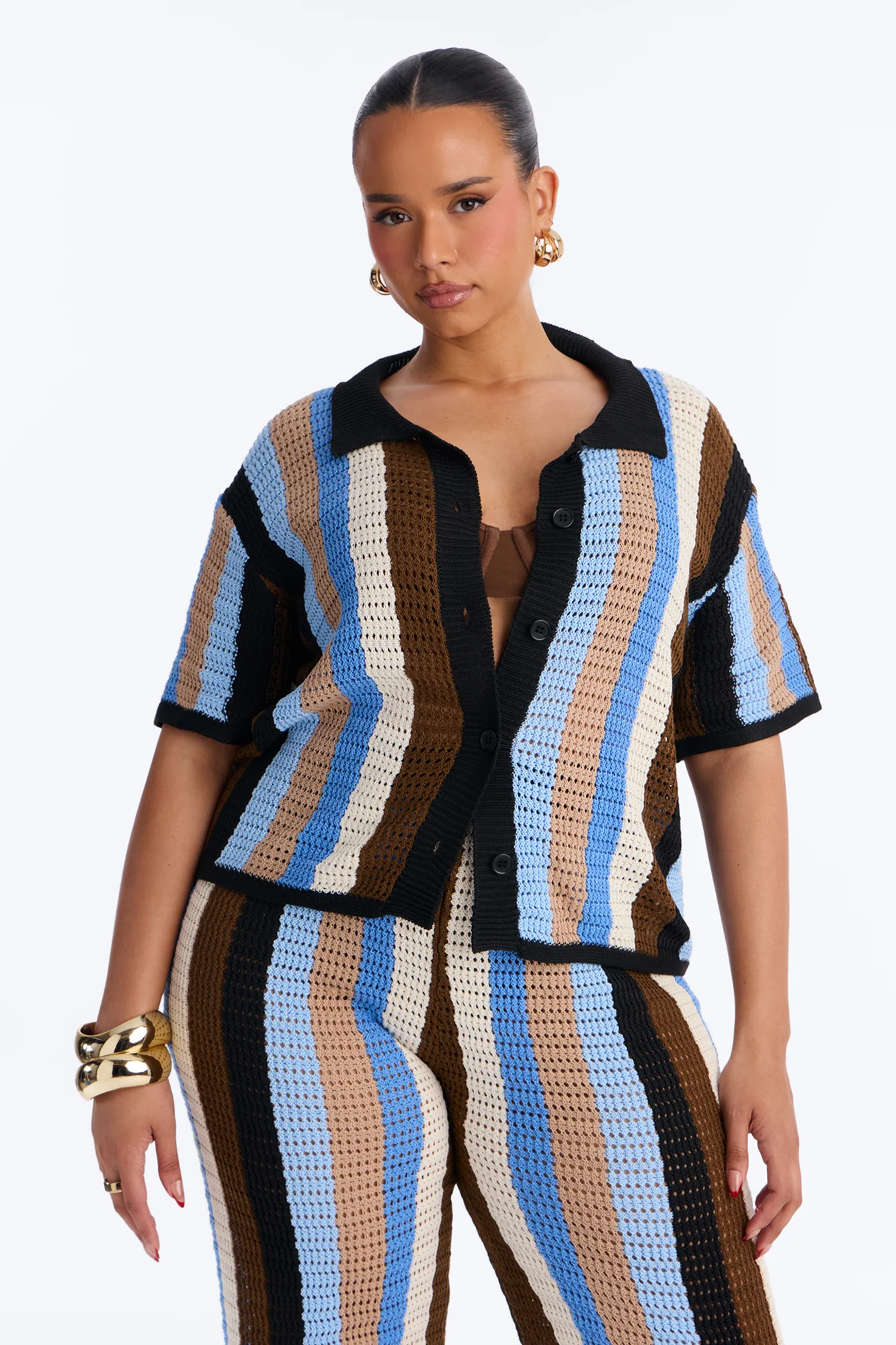 Lisa Crochet Wide Leg Pant Set - Blue/combo - Image 6