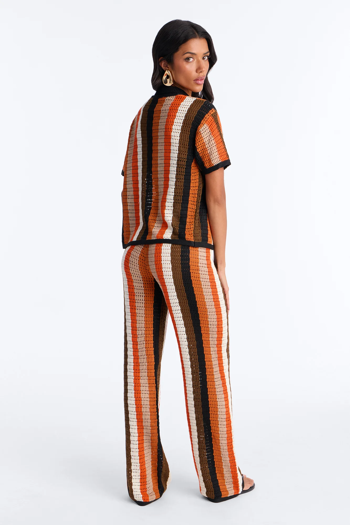 Lisa Crochet Wide Leg Pant Set - Orange/combo - Image 4