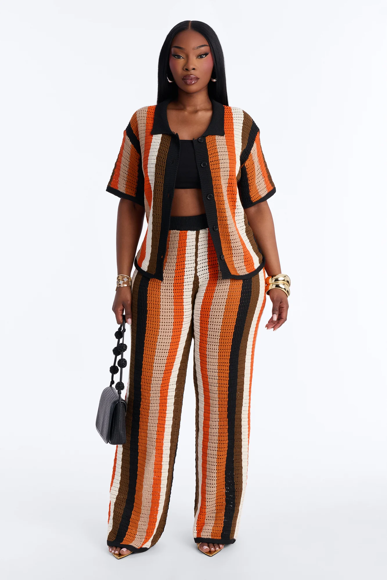 Lisa Crochet Wide Leg Pant Set - Orange/combo - Image 5
