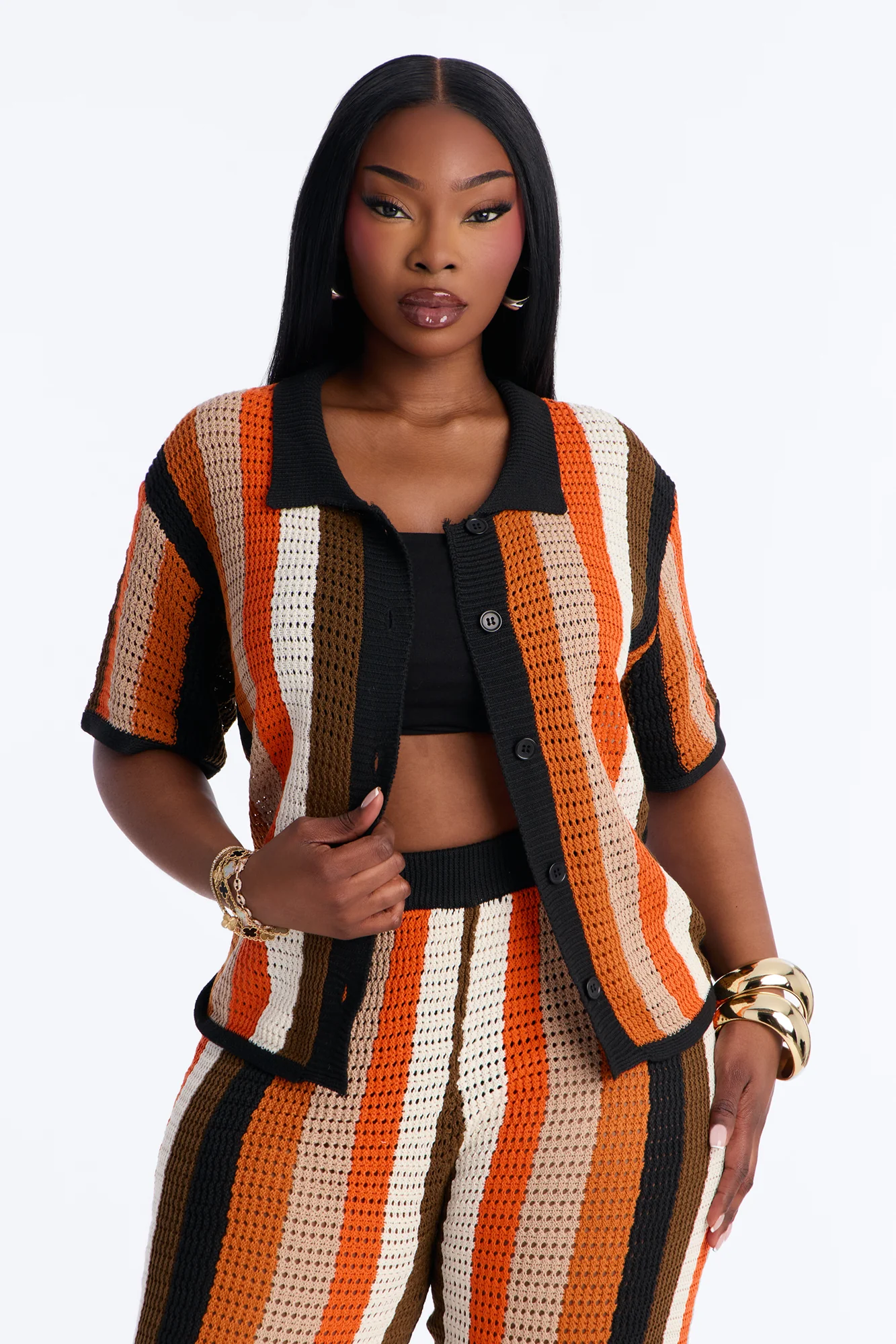 Lisa Crochet Wide Leg Pant Set - Orange/combo - Image 6