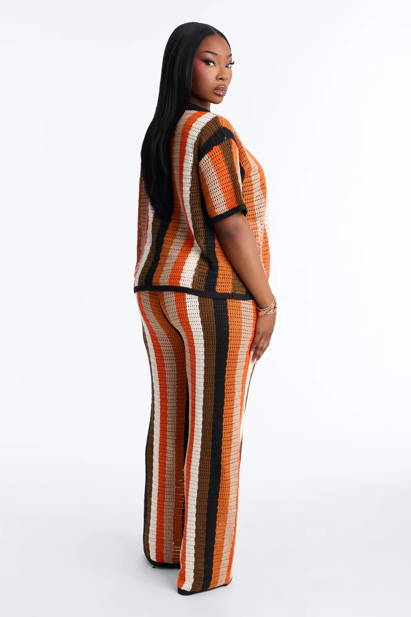 Lisa Crochet Wide Leg Pant Set - Orange/combo - Image 7