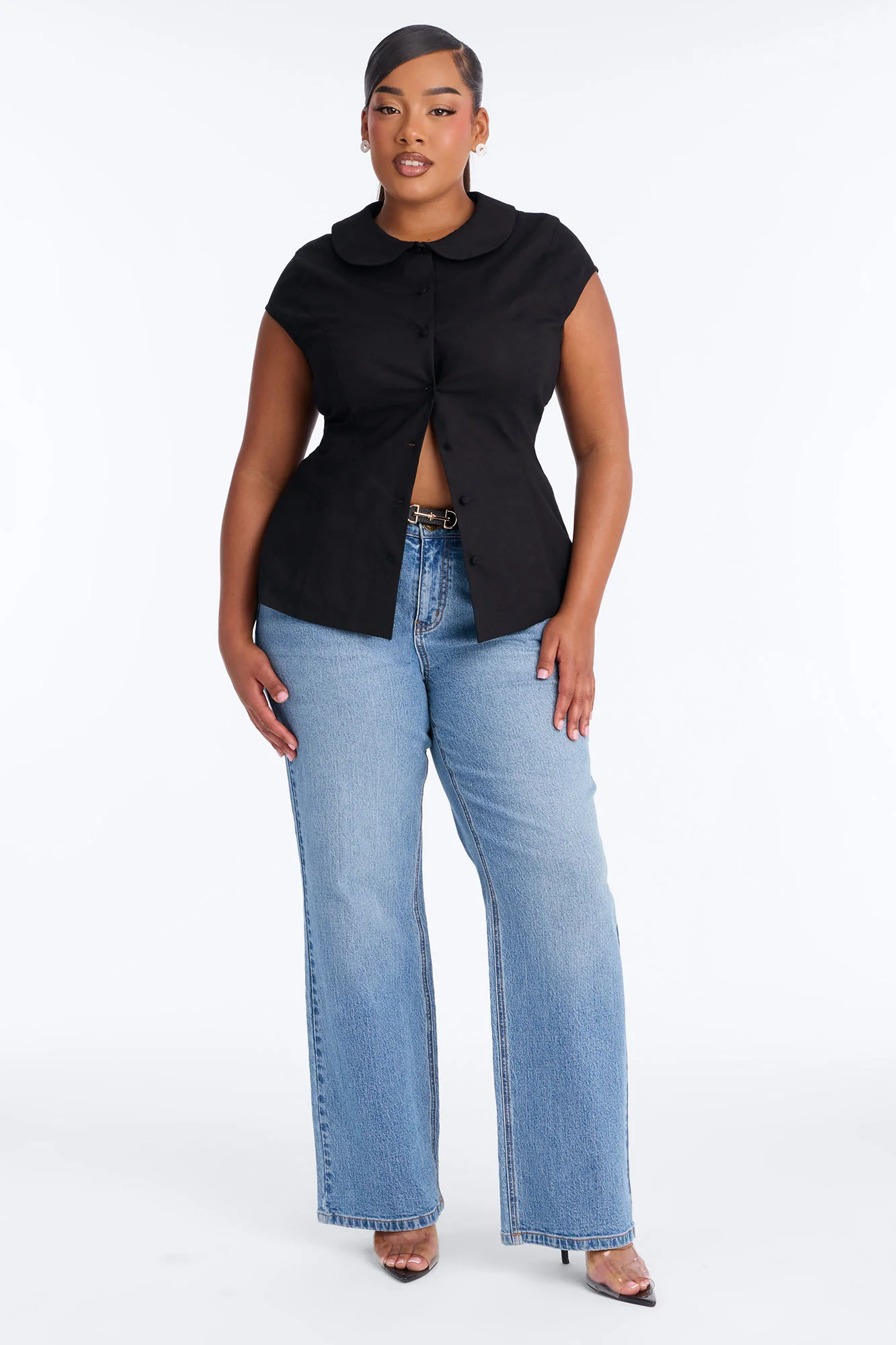 Little Cute Moment Tie Back Linen Shirt - Black - Image 6