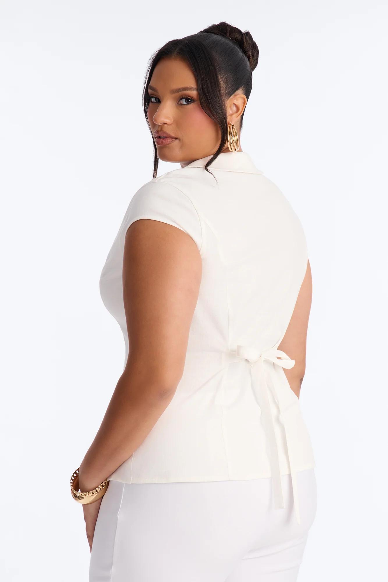 Little Cute Moment Tie Back Linen Shirt - White - Image 7