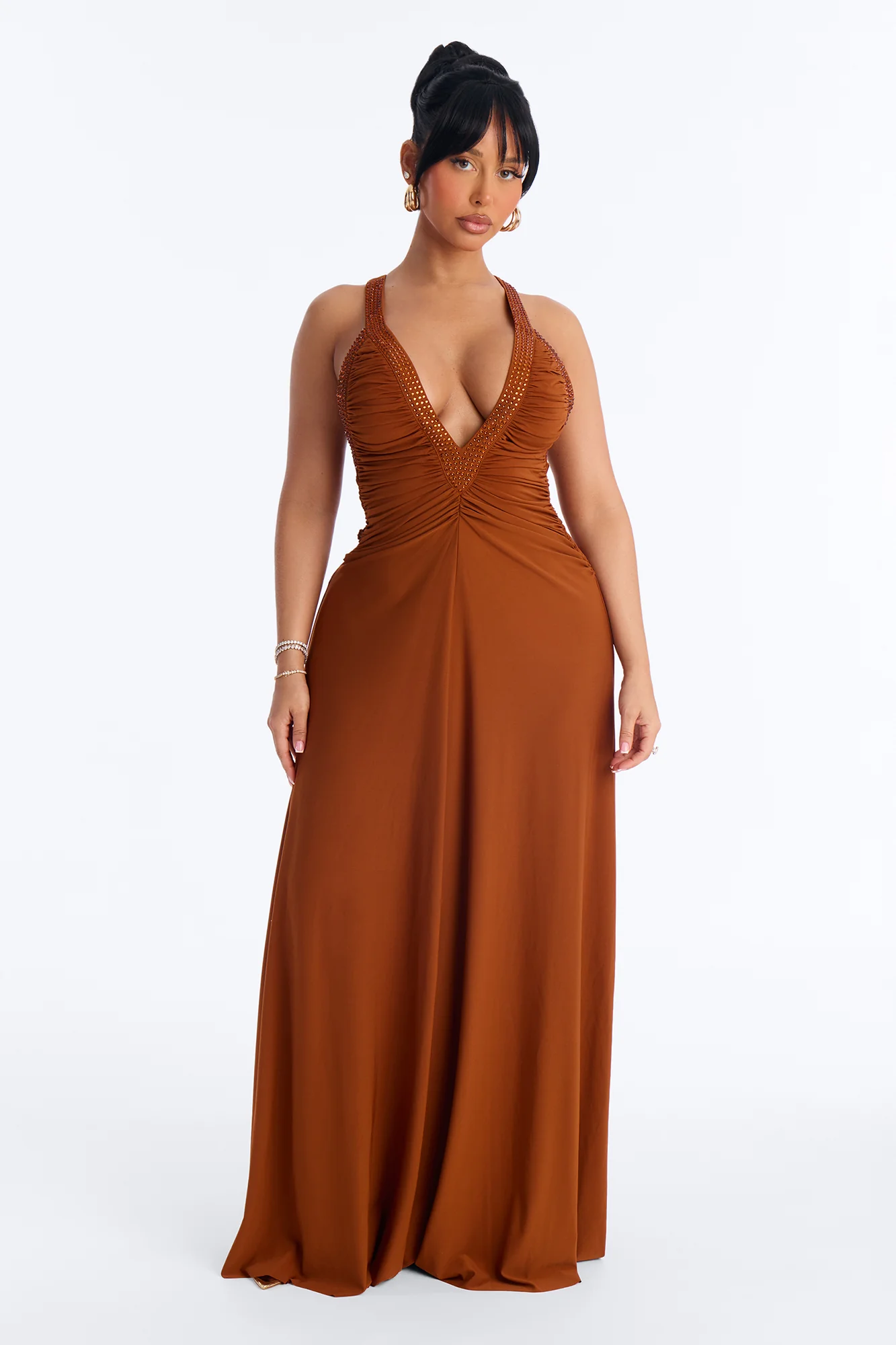 Liv Plunge Maxi Dress - Rust