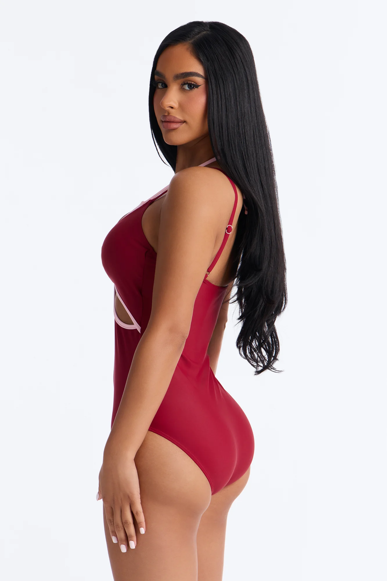 Livia Layered 1 Piece Swimsuit - Burgundy/combo - Image 3