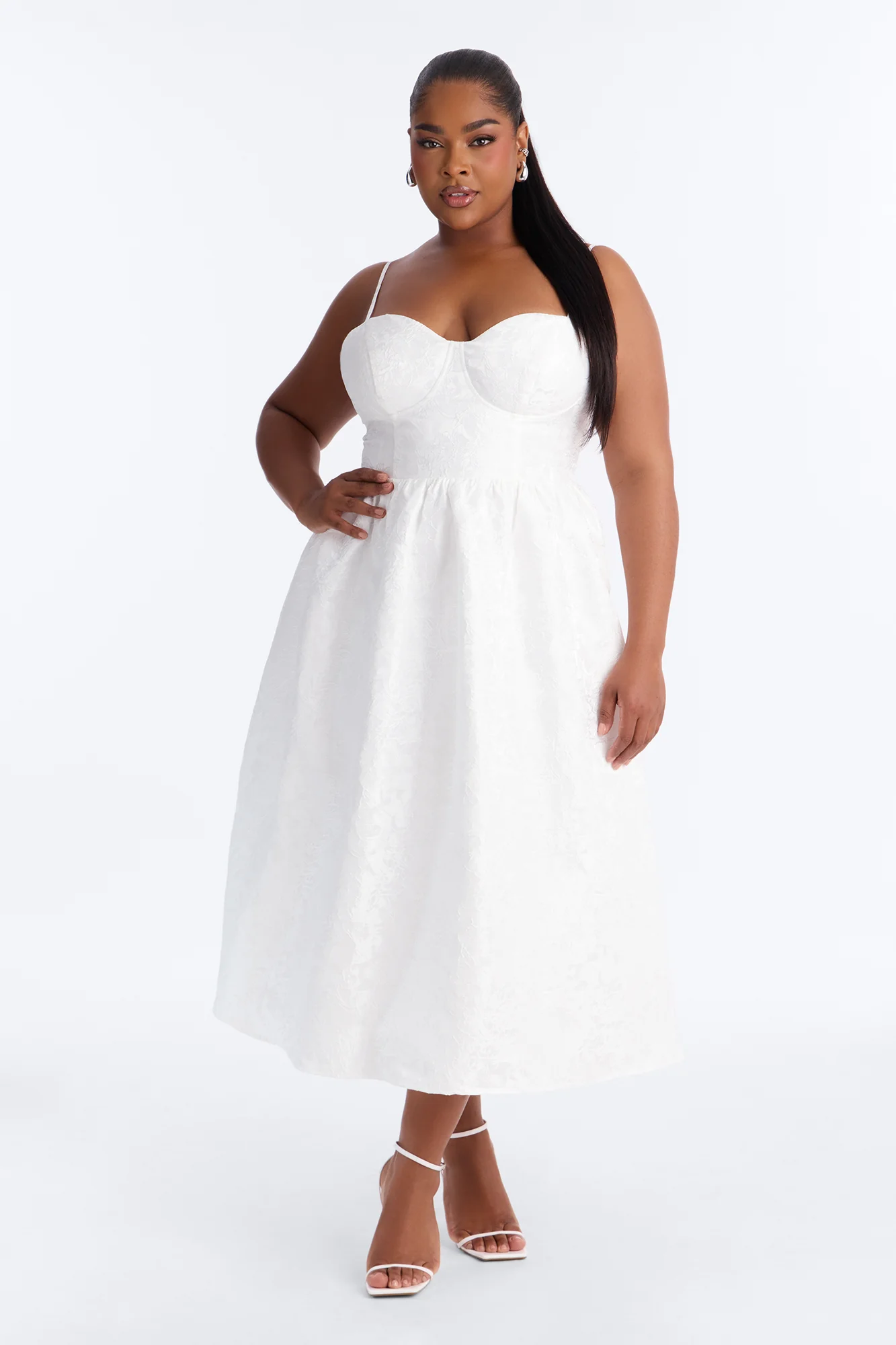 Living A Fairytale Jacquard Midi Dress - White - Image 5
