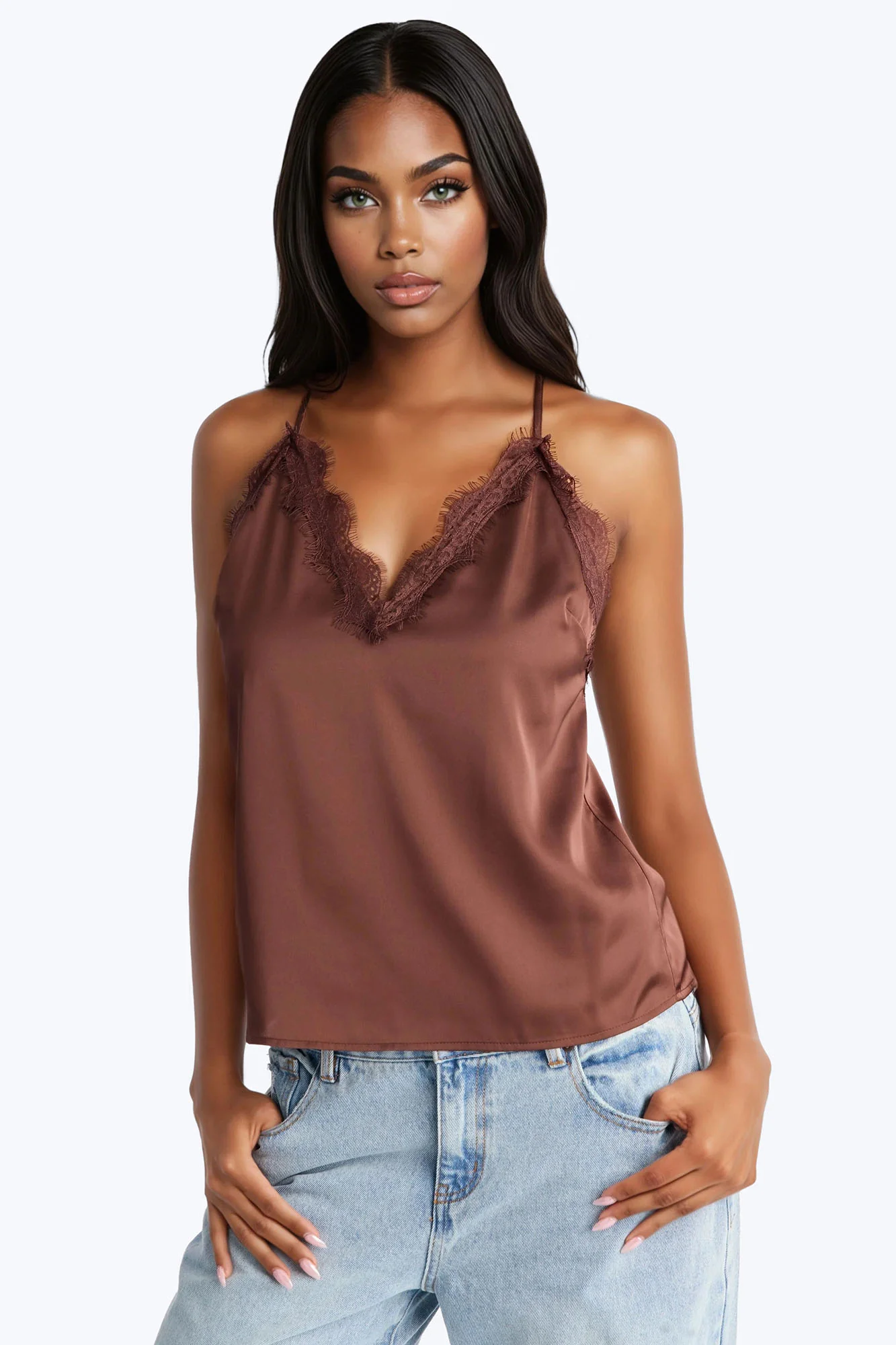 Living In Lace Cami Top - Chocolate