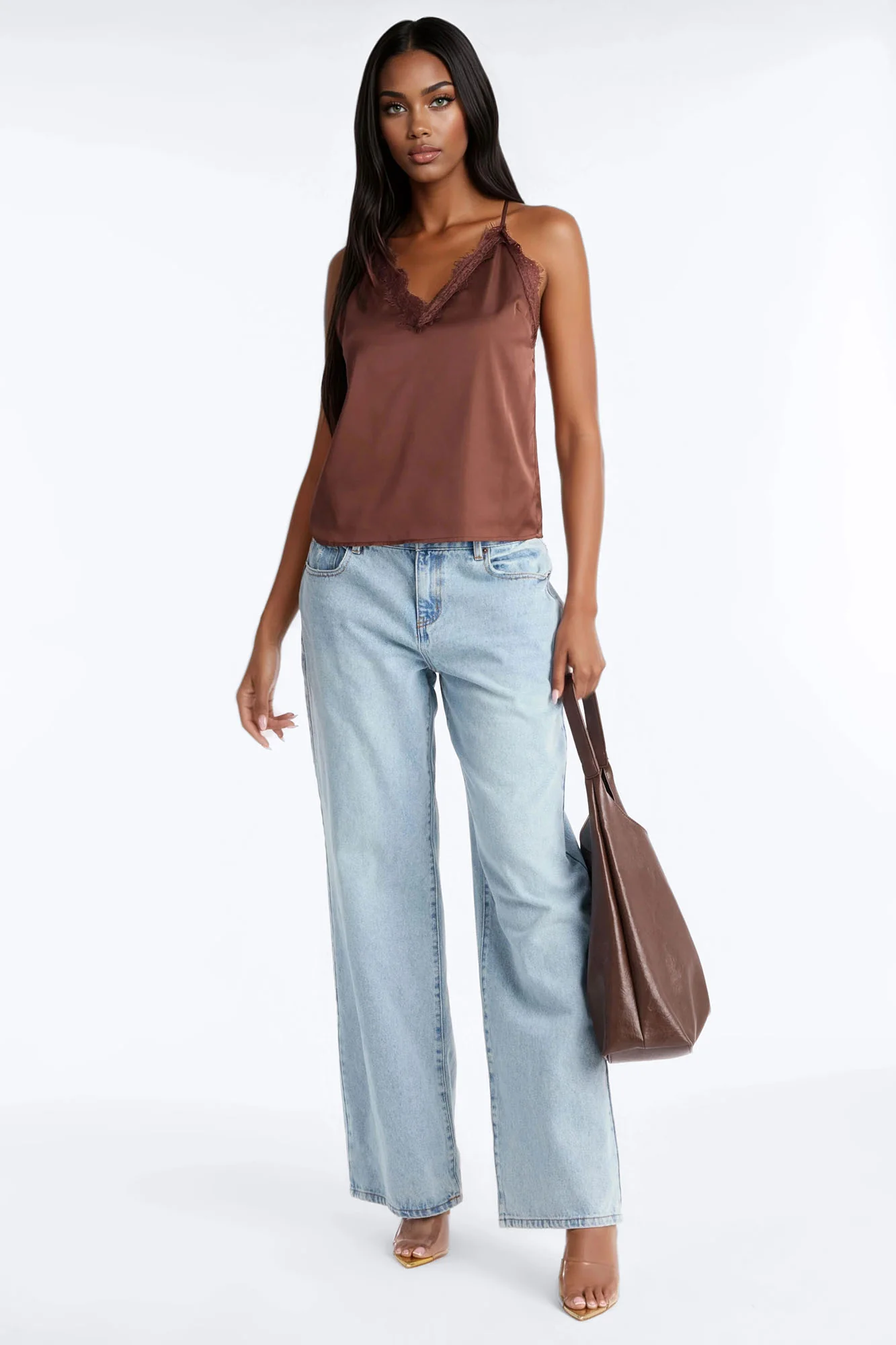 Living In Lace Cami Top - Chocolate - Image 2