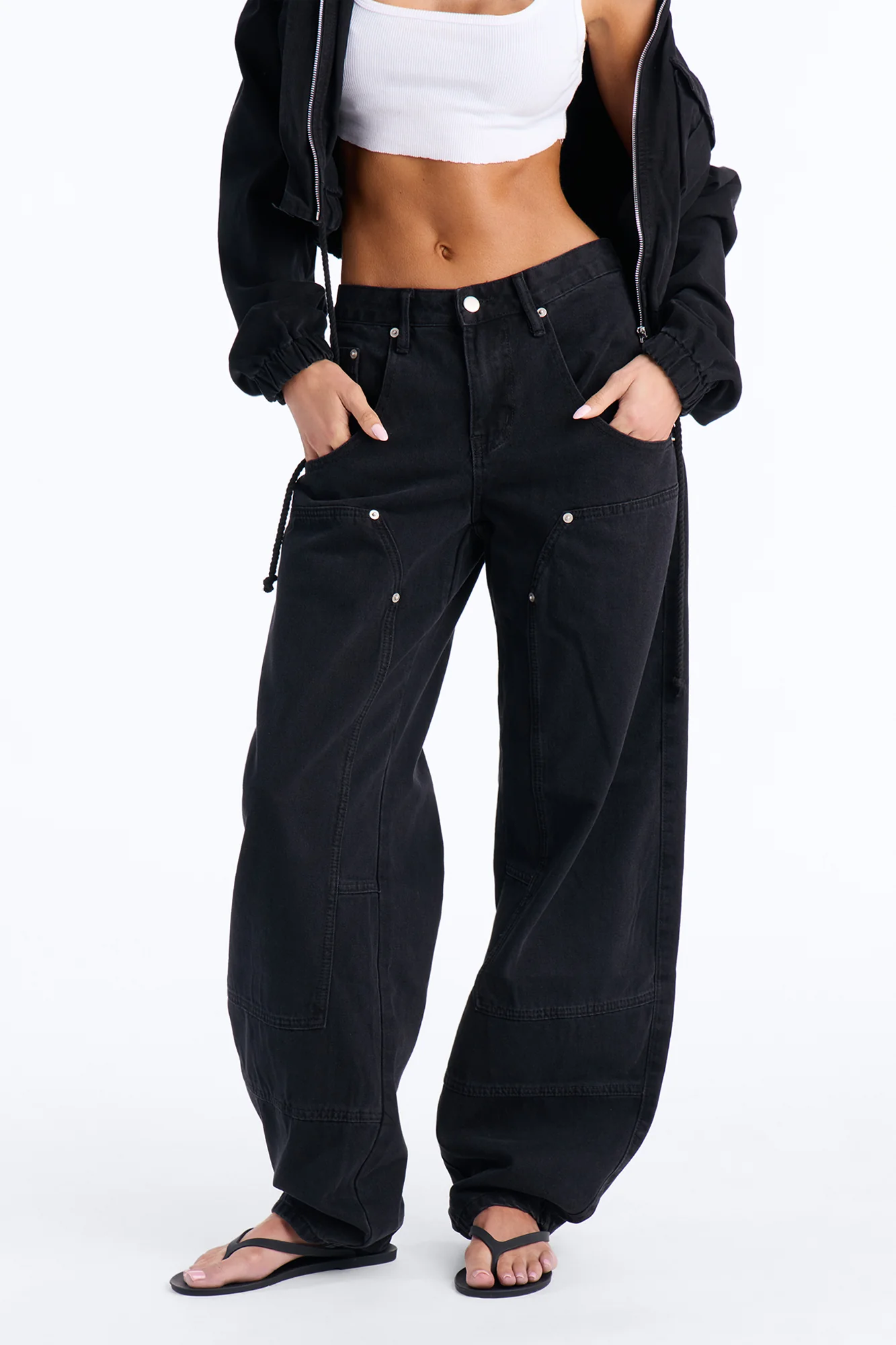 Living On Edge Utility Jeans - Black Wash