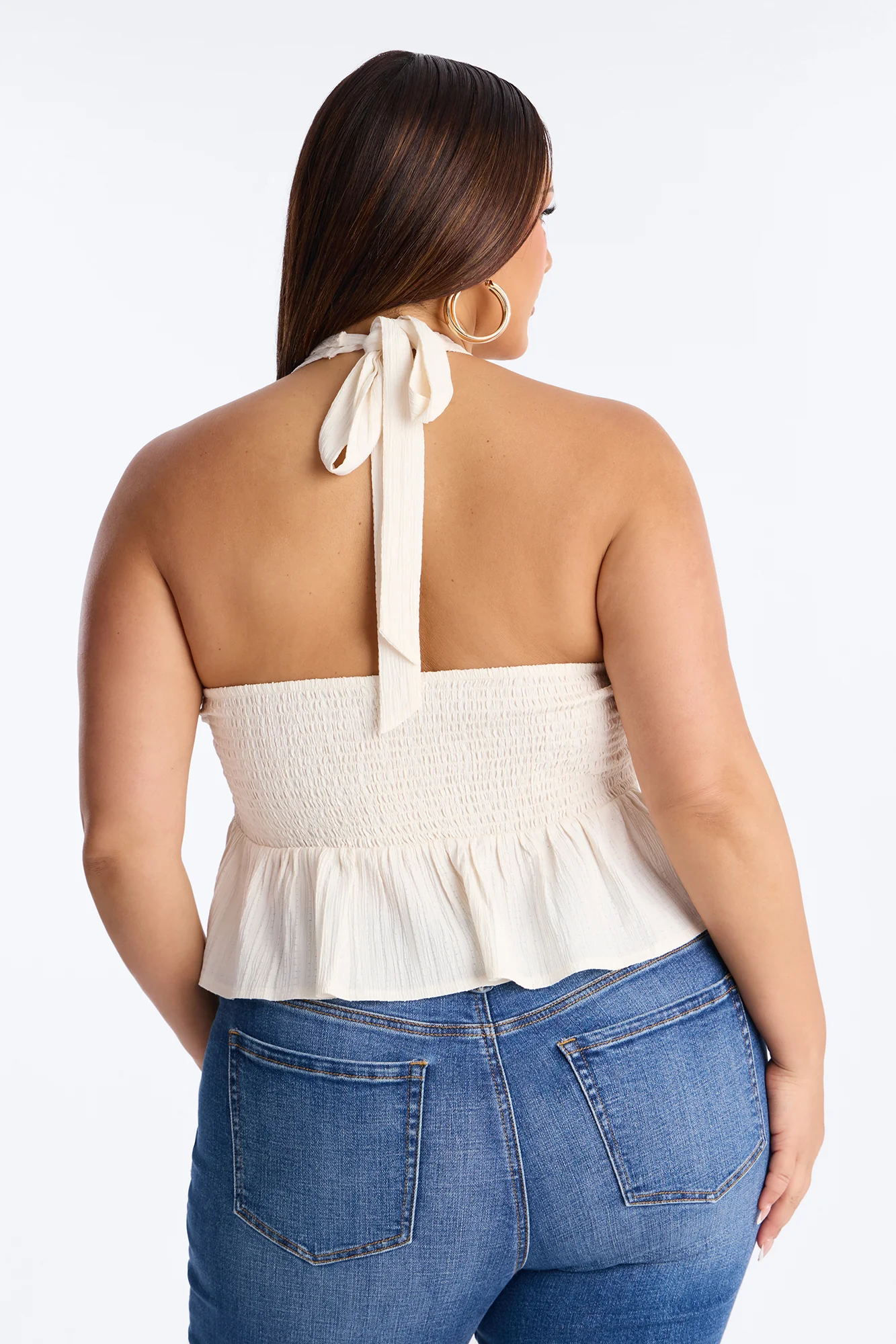 Living The Dream Shell Sequin Ruffle Halter Top - Cream - Image 8