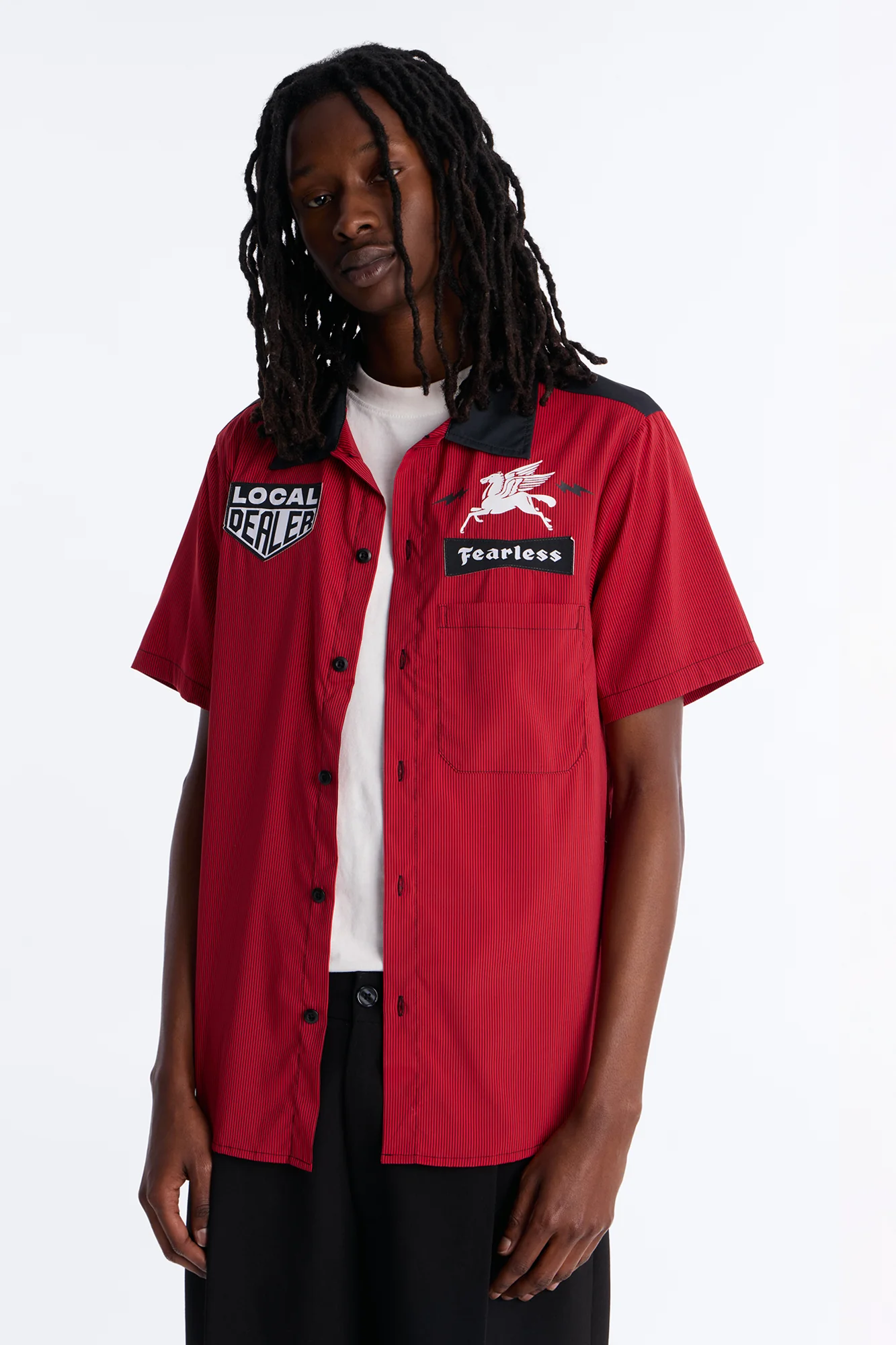 Local Dealer Striped Button Up Shirt - Red
