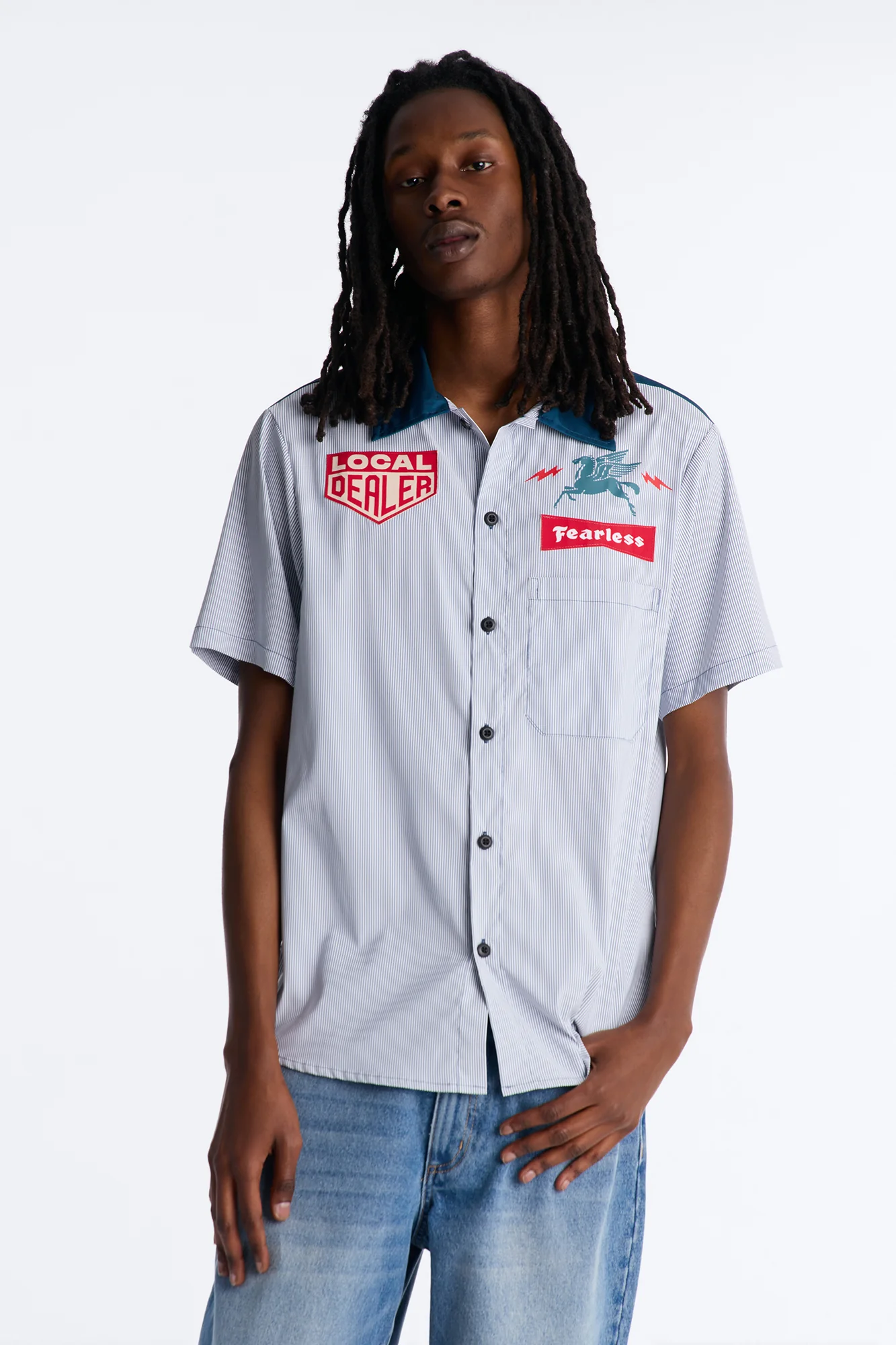 Local Dealer Striped Button Up Shirt - White