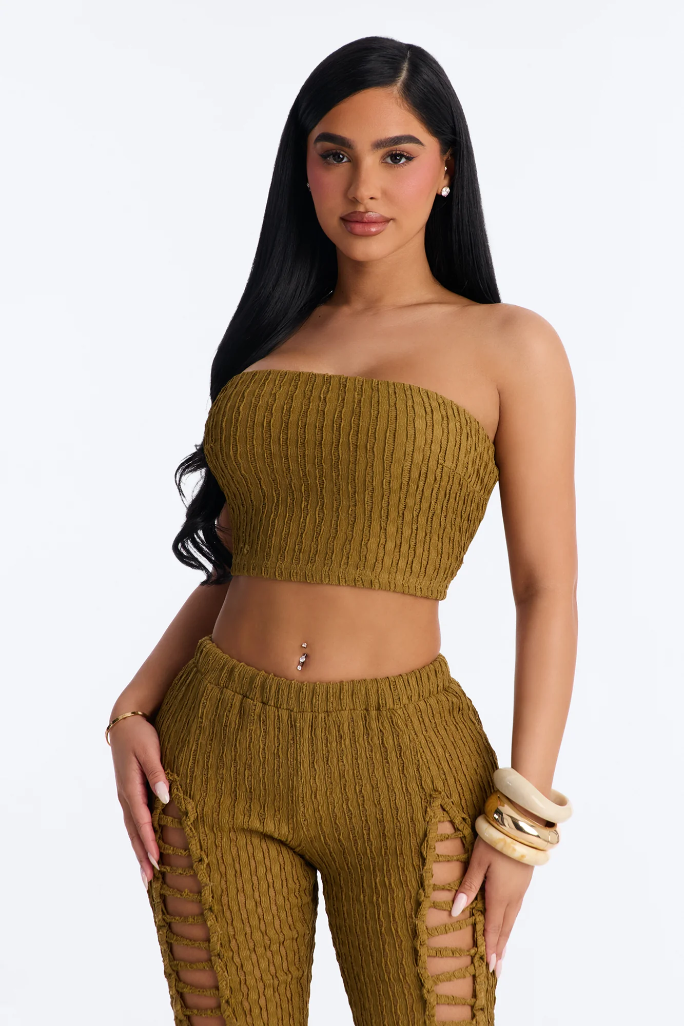 Logan Lace Up Pant Set - Moss - Image 2