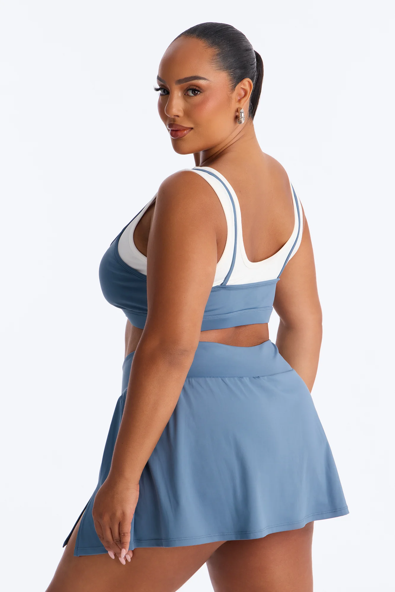Lola Active Layered Sports Bra Skirt Set - Slate Blue - Image 8