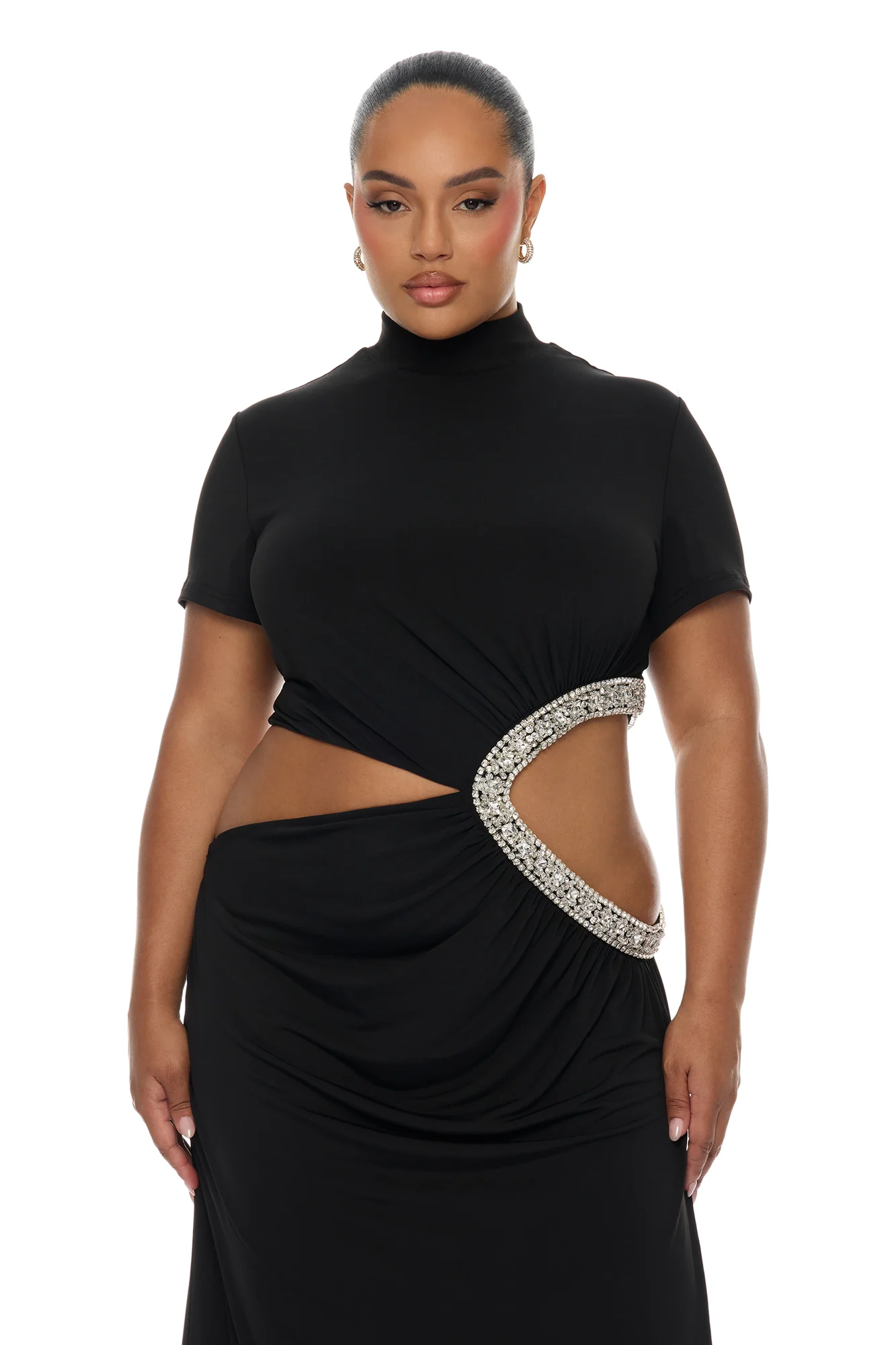 Lola Cut Out Rhinestone Maxi Dress - Black - Image 6