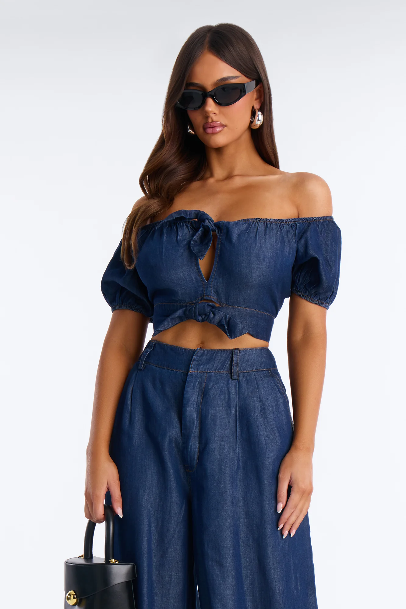 Lola Off Shoulder Balloon Pant Set - Dark Denim - Image 2