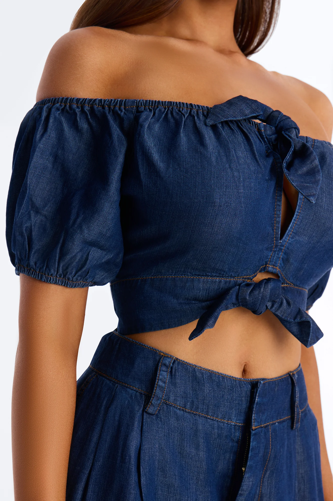 Lola Off Shoulder Balloon Pant Set - Dark Denim - Image 3