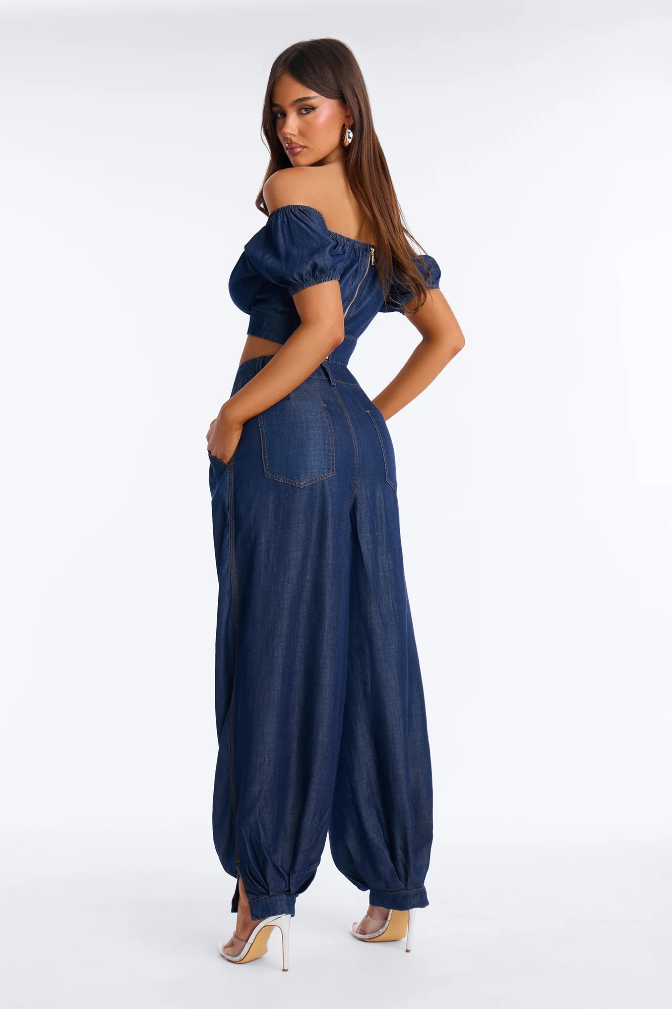 Lola Off Shoulder Balloon Pant Set - Dark Denim - Image 4