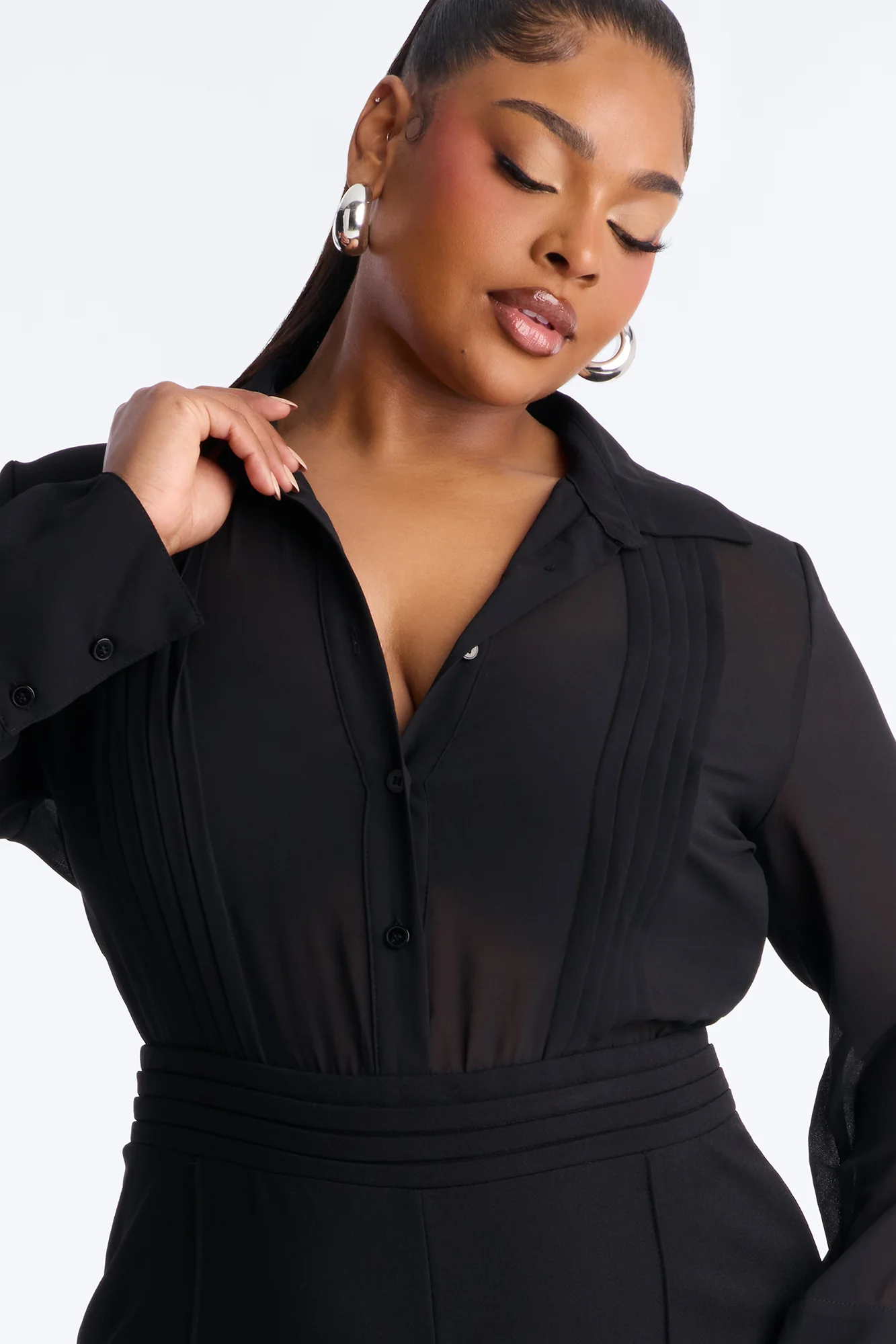 Lola Semi Sheer Long Sleeve Jumpsuit - Black - Image 7
