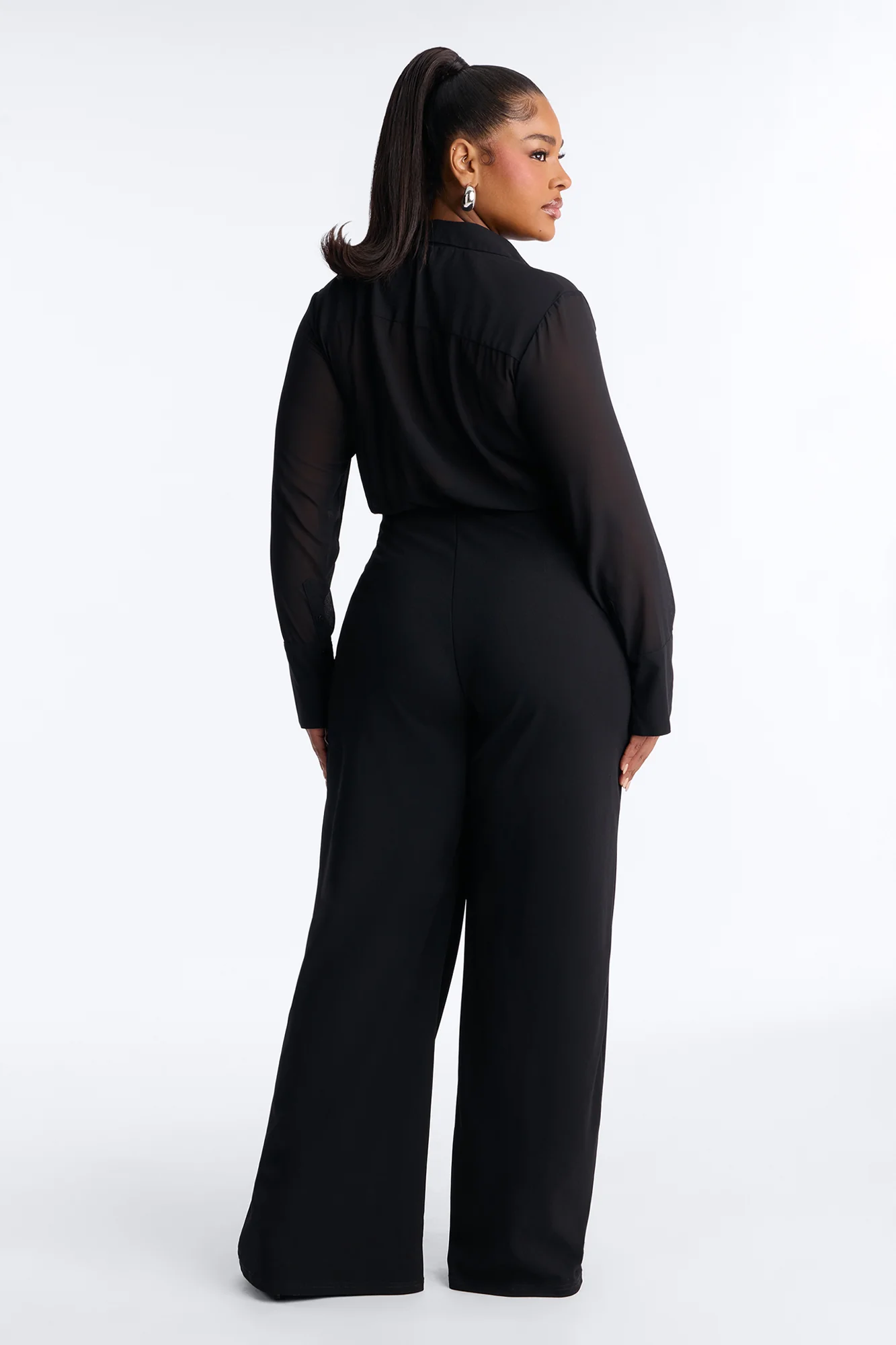 Lola Semi Sheer Long Sleeve Jumpsuit - Black - Image 8