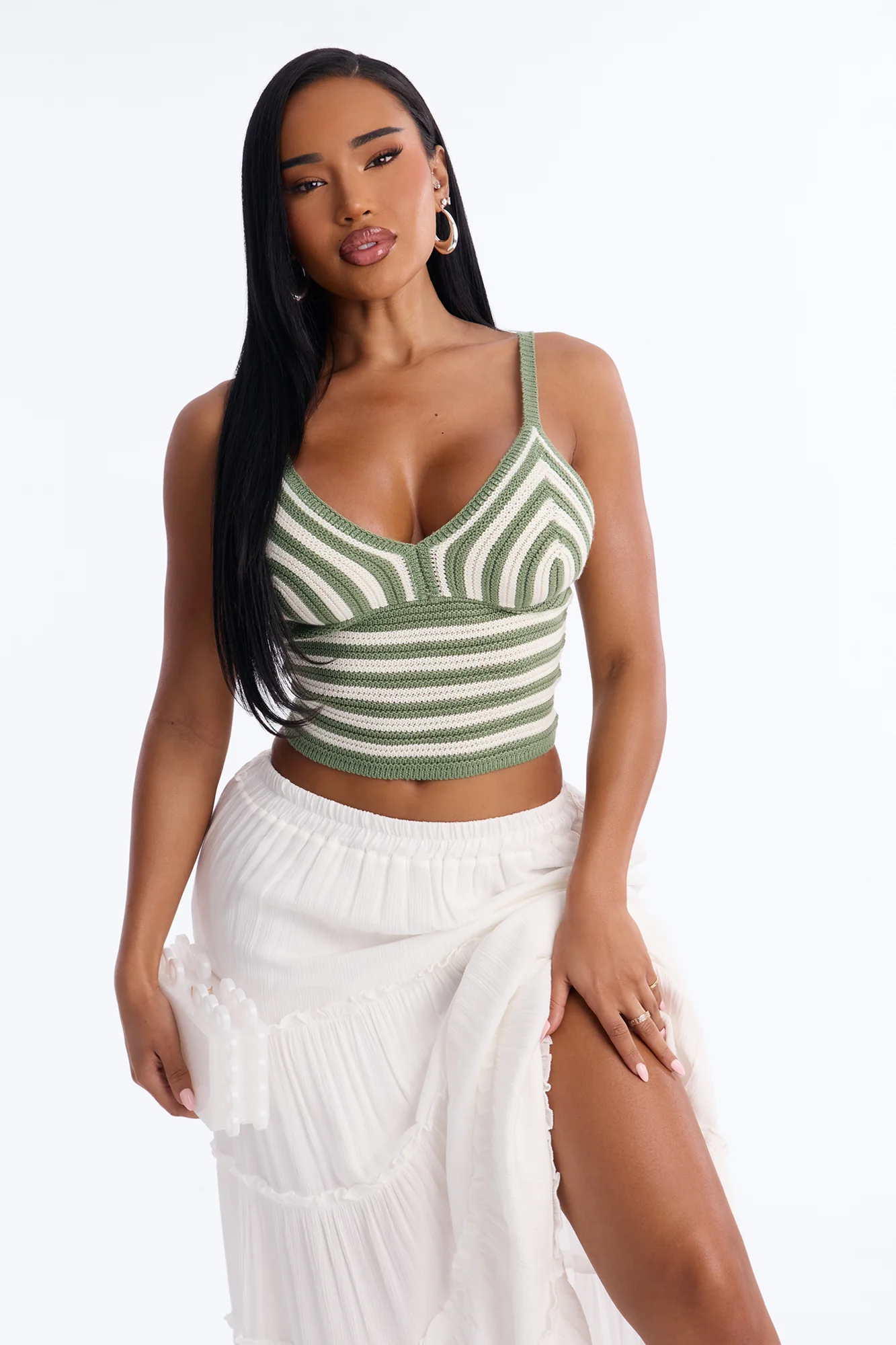 Lola Striped Crochet Top - Sage/combo