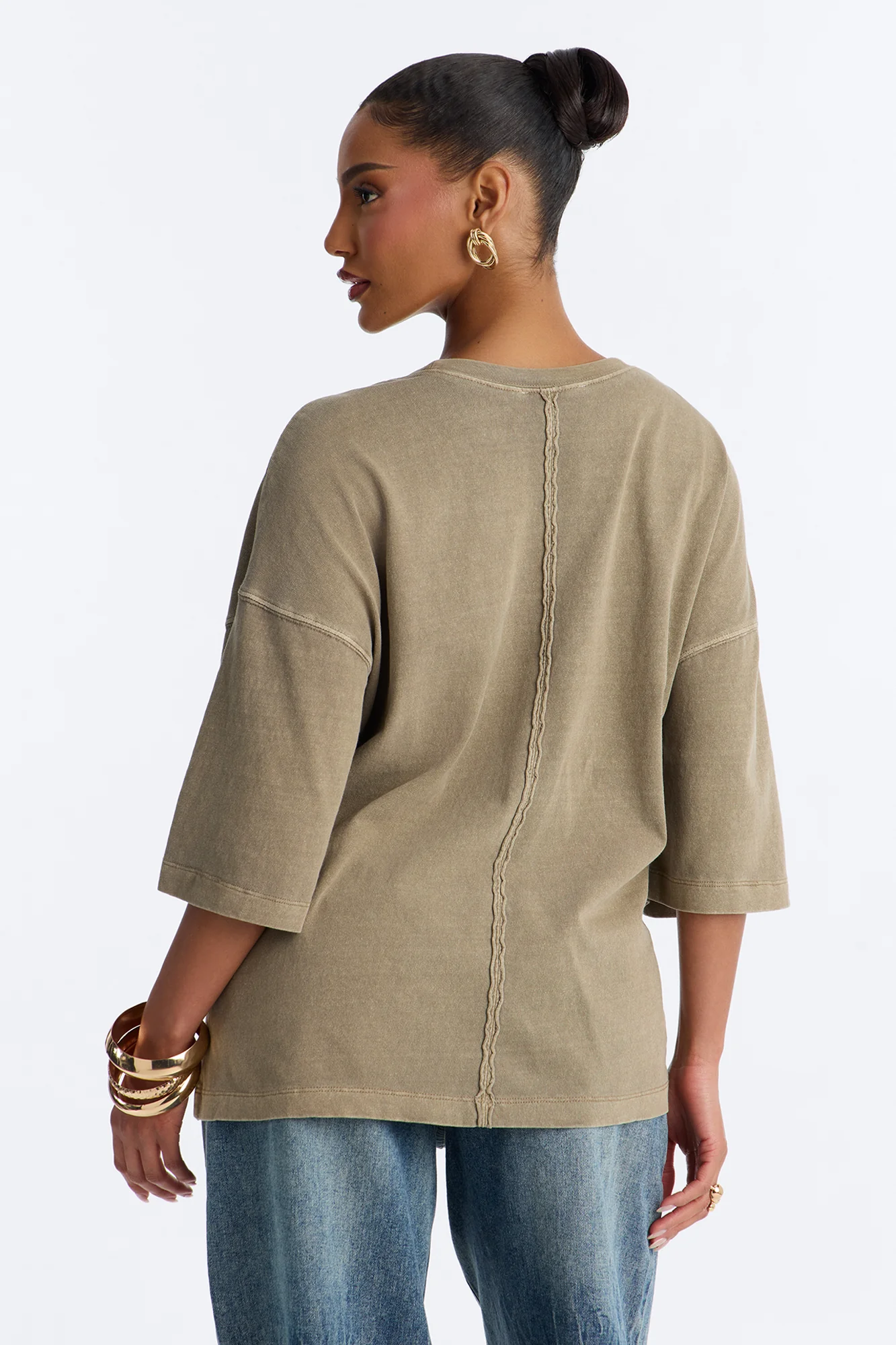 London Washed Oversized Short Sleeve T-Shirt - Mocha - Image 4