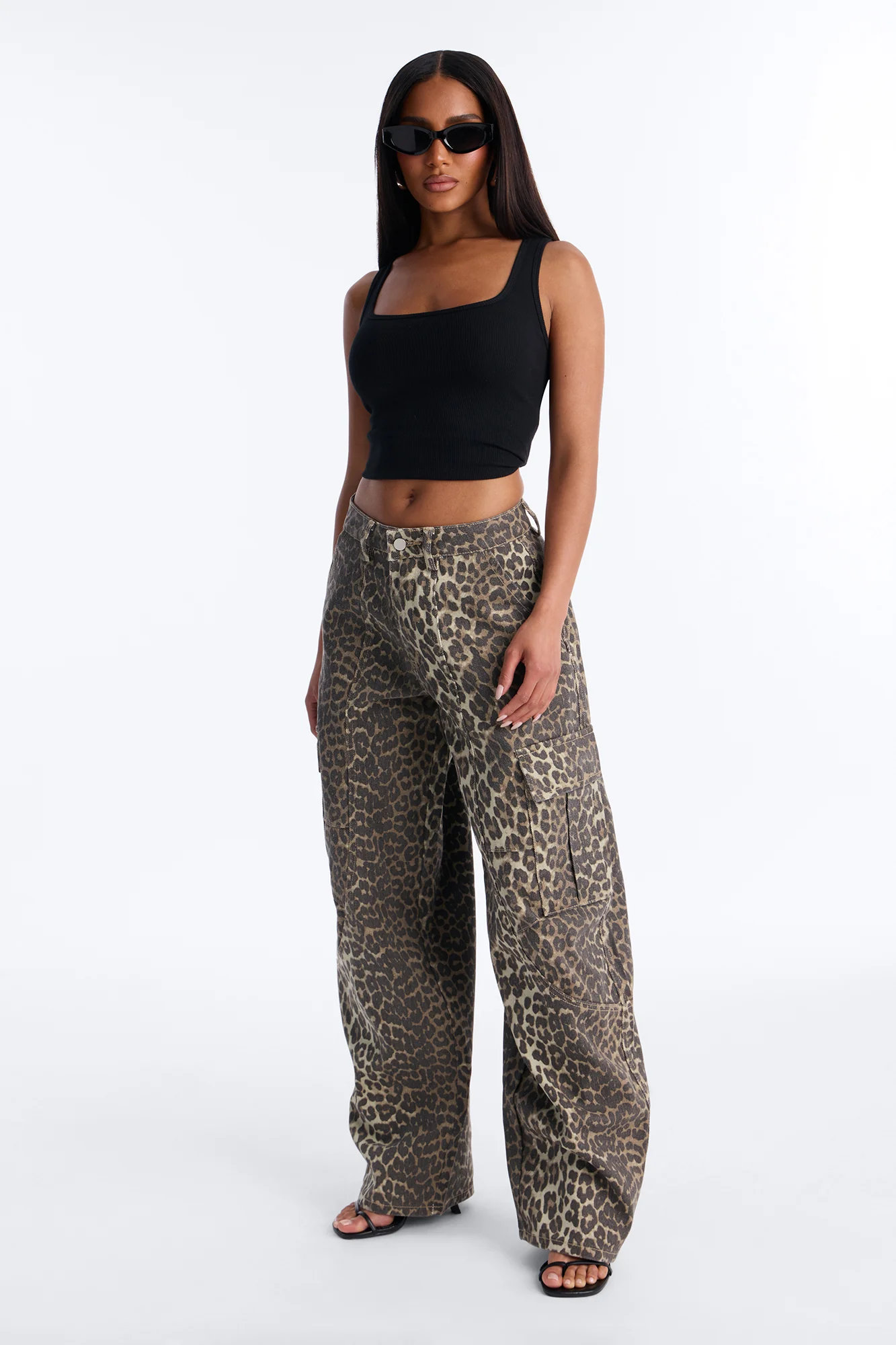 Londyn Leopard Mid Rise Cargo Barrel Leg Pant 30″ - Leopard