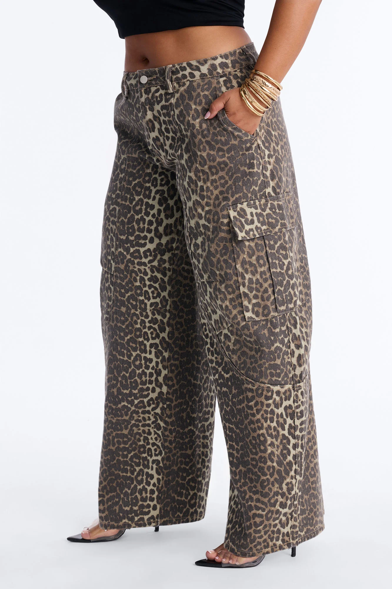 Londyn Leopard Mid Rise Cargo Barrel Leg Pant 30″ - Leopard - Image 6