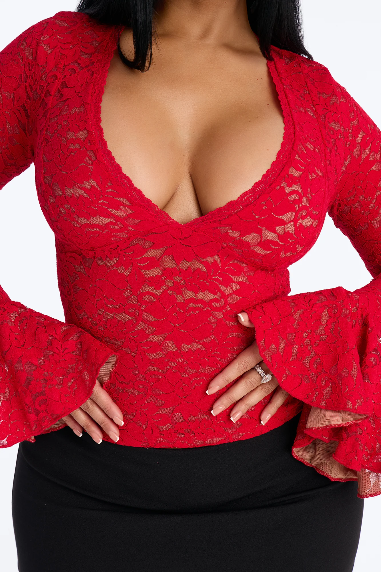Long Time Lover Ruffle Long Sleeve Top - Red - Image 3