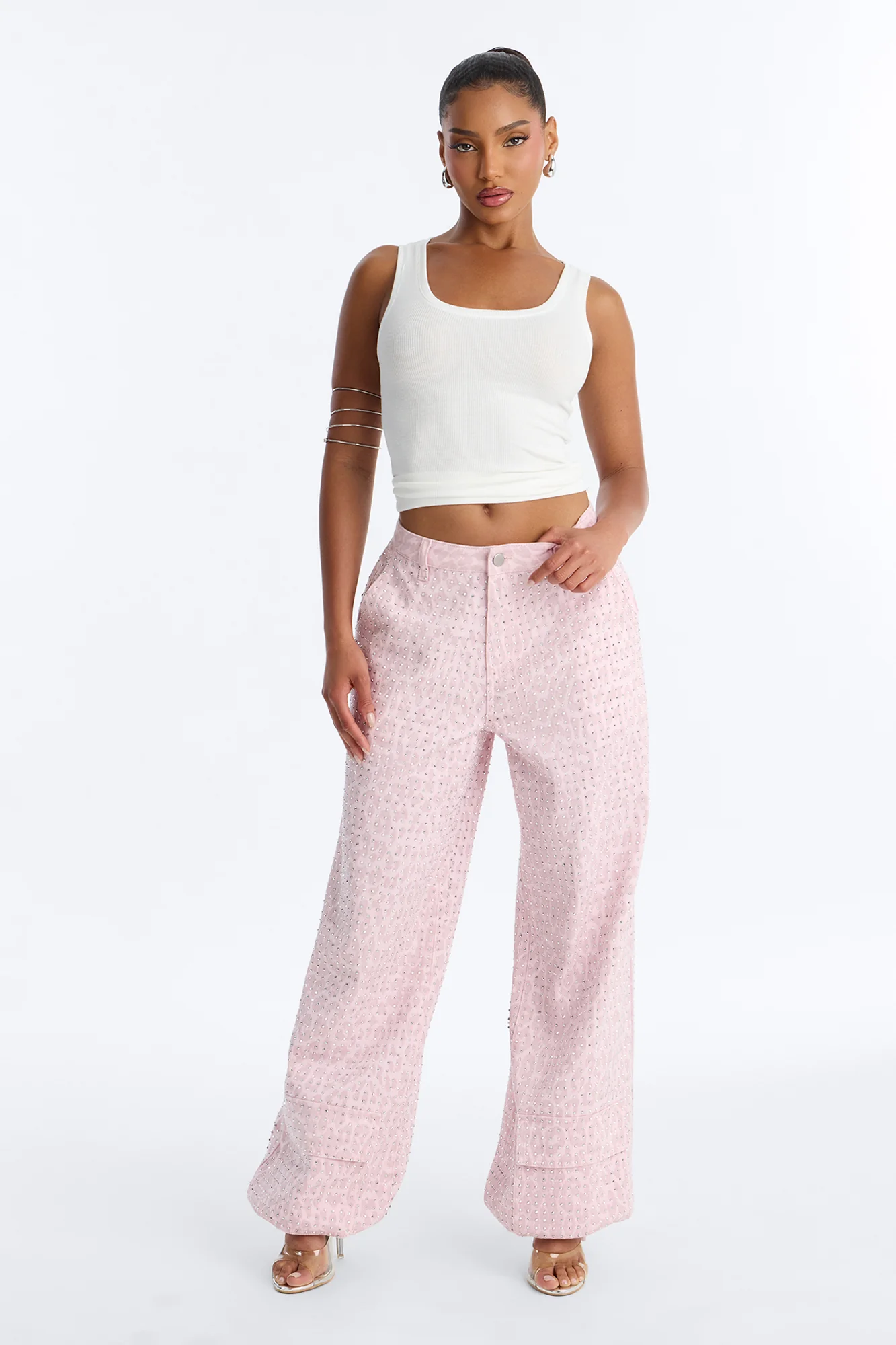 Look Don't Talk Embellished Leopard Jogger Pant - Pink
