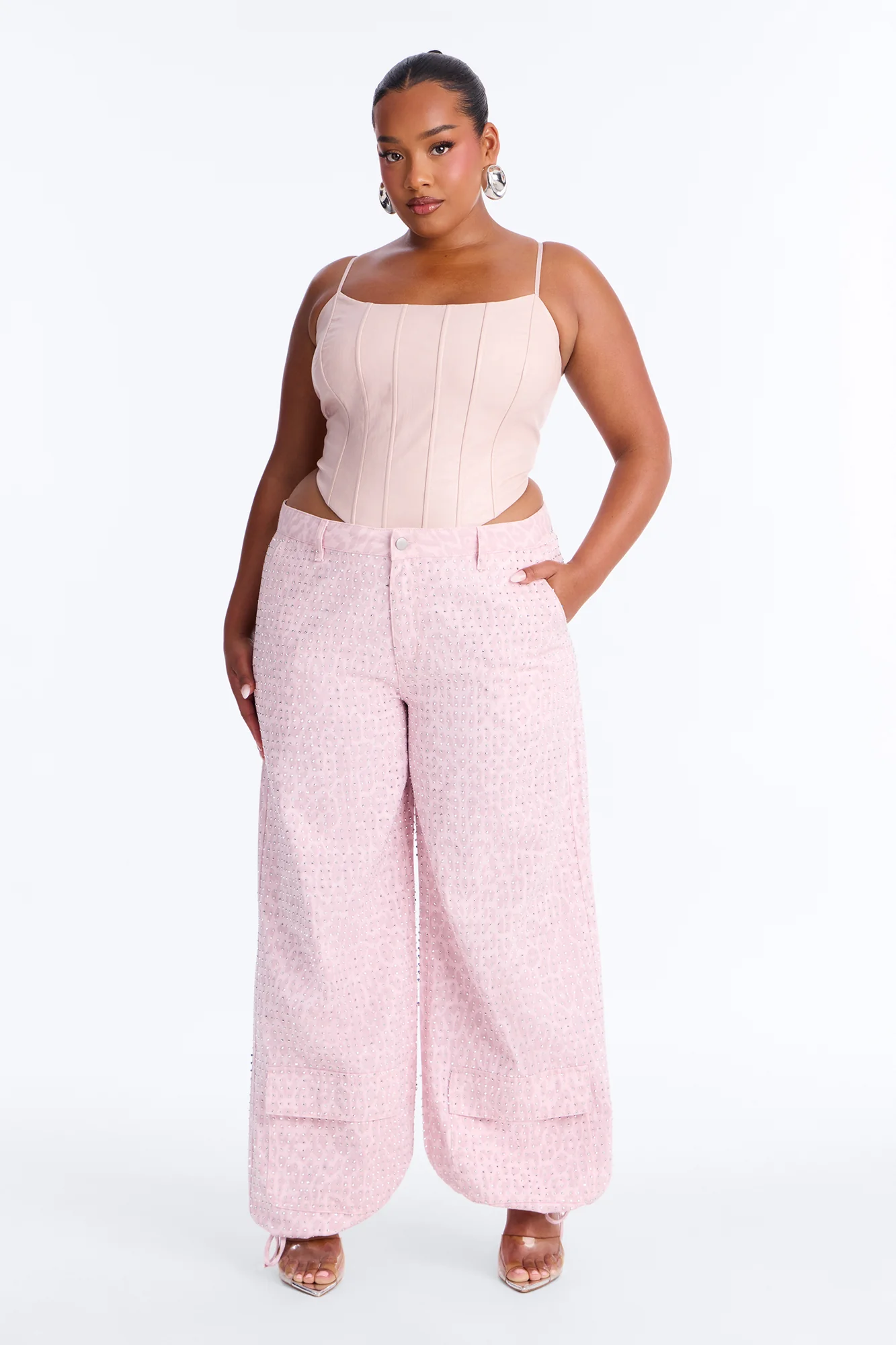 Look Don't Talk Embellished Leopard Jogger Pant - Pink - Image 5