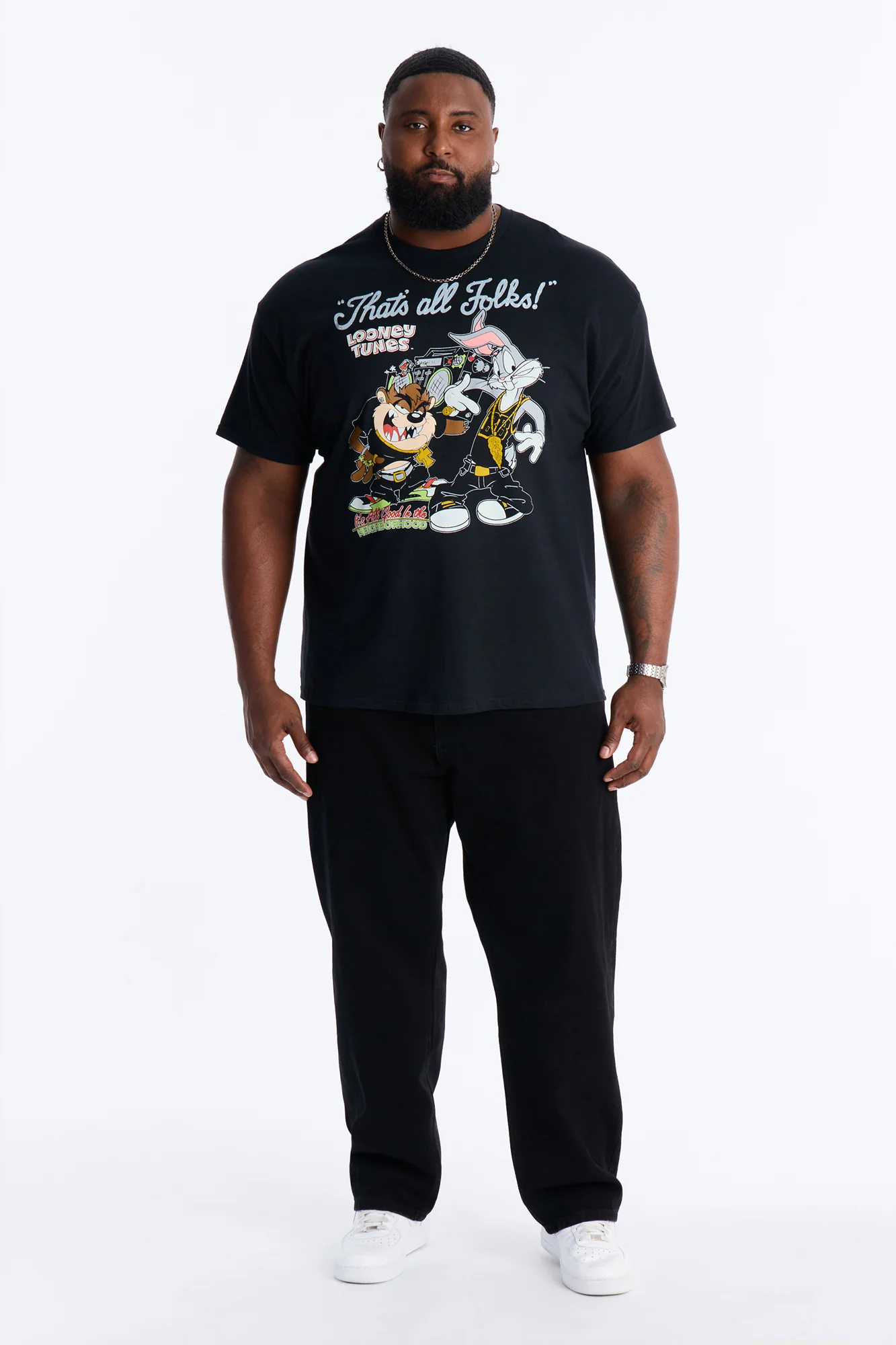 Looney Tunes Thats All Folks Rhinestone Short Sleeve Tee - Black - Image 5