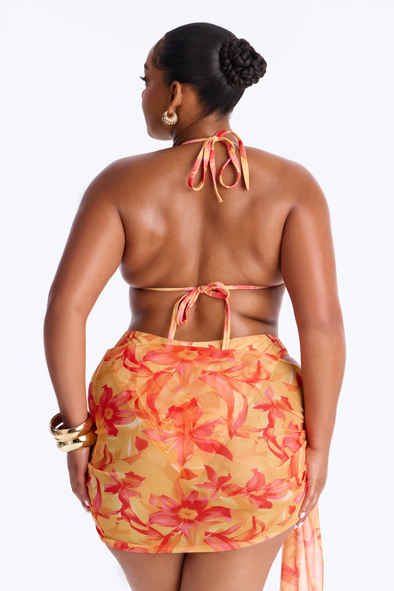 Lora Floral 3 Piece Triangle Bikini Set - Orange/combo - Image 11