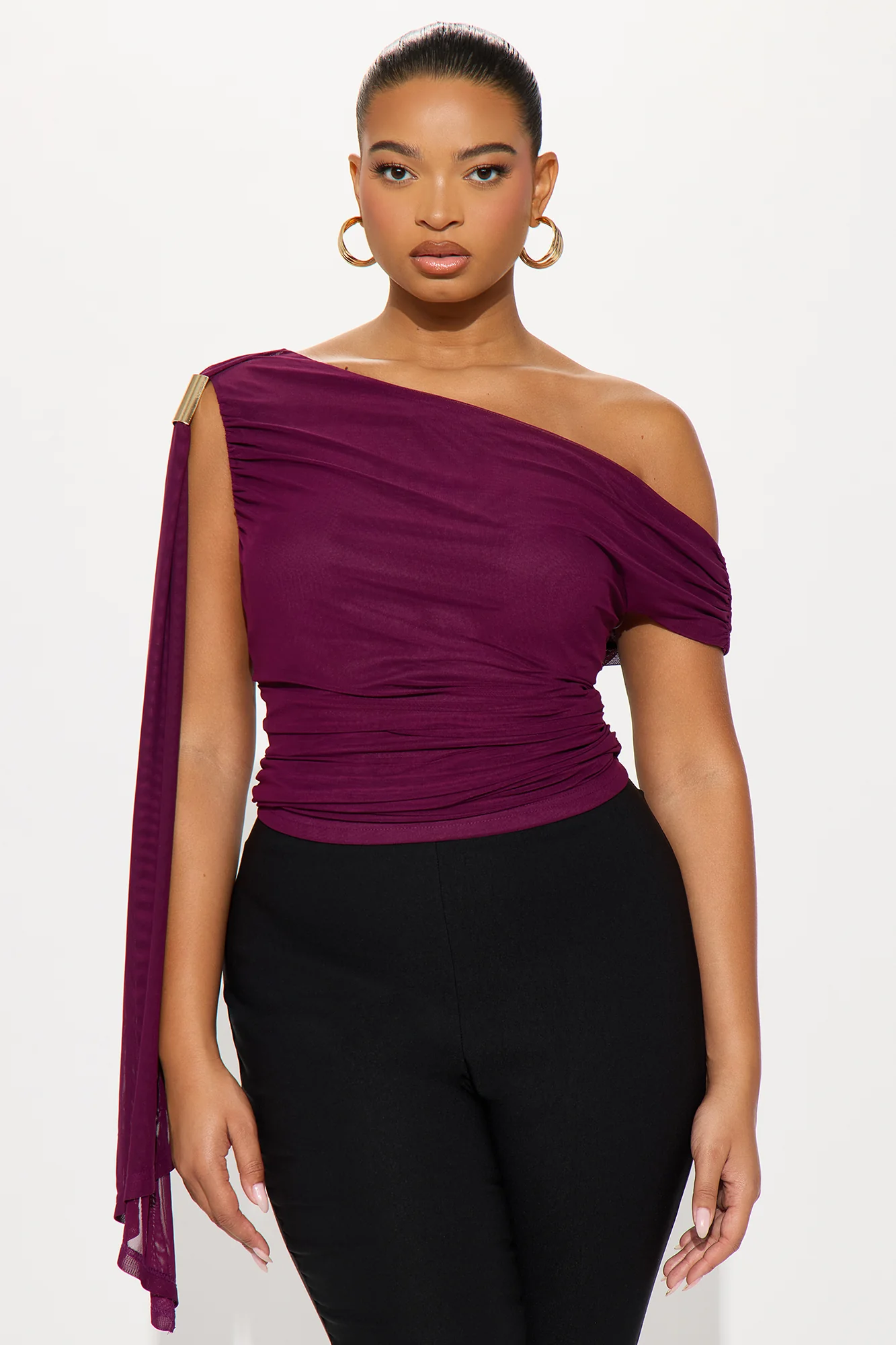 Loretta Off Shoulder Mesh Top - Plum - Image 4