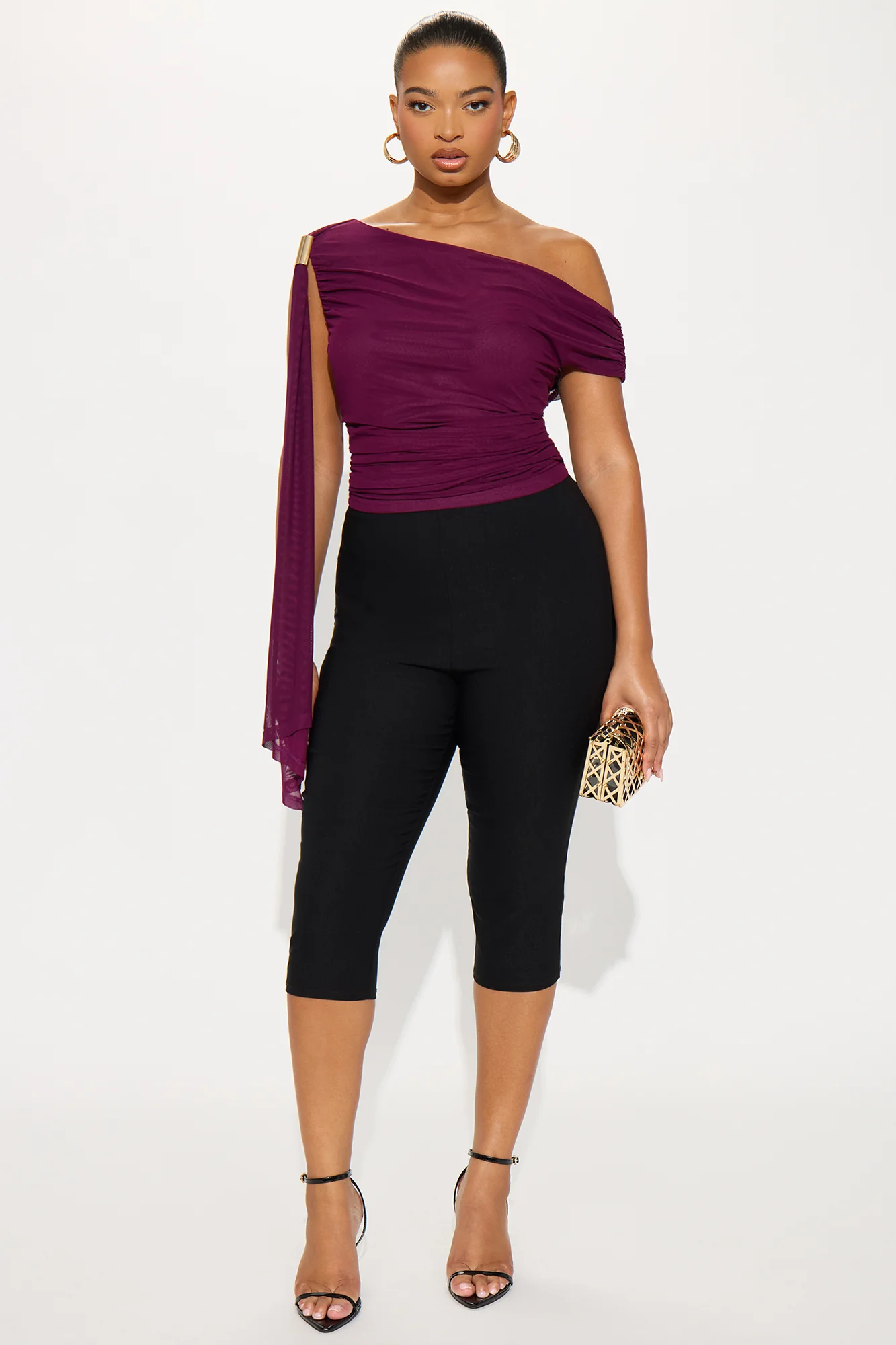 Loretta Off Shoulder Mesh Top - Plum - Image 5