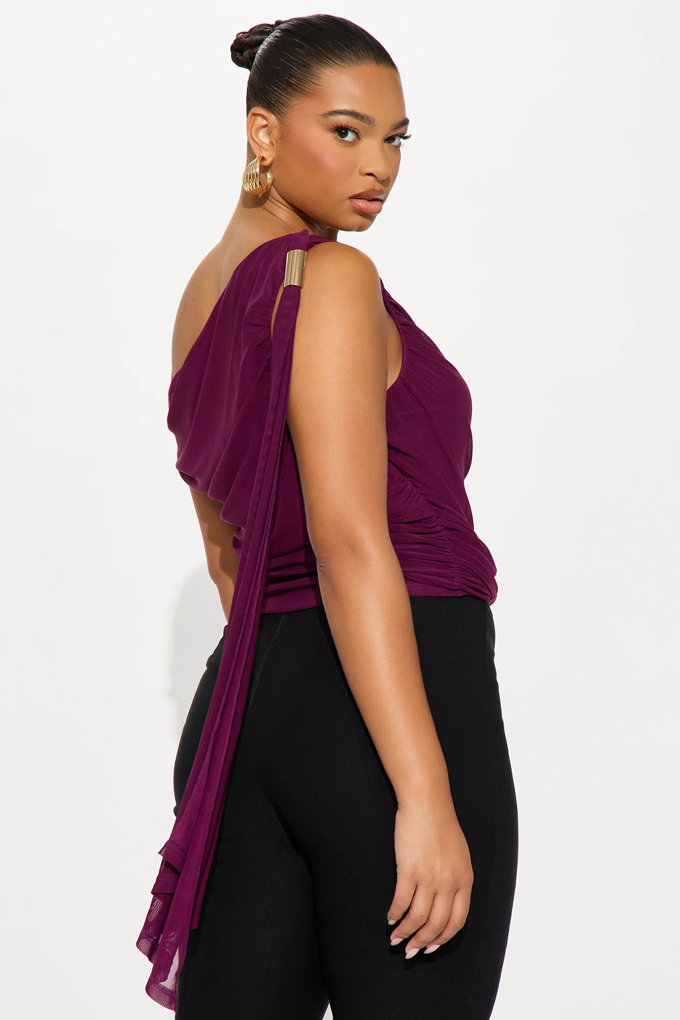 Loretta Off Shoulder Mesh Top - Plum - Image 6