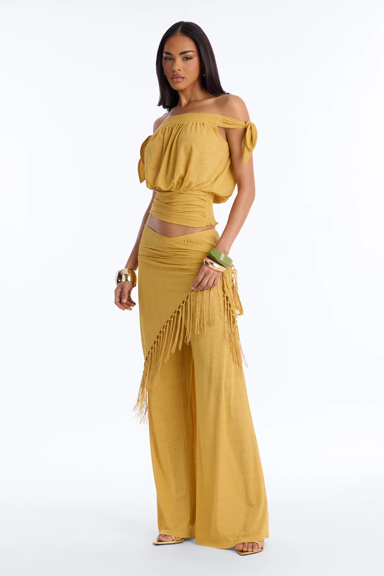 Lorraina 3 Piece Scarf Pant Set - Mustard