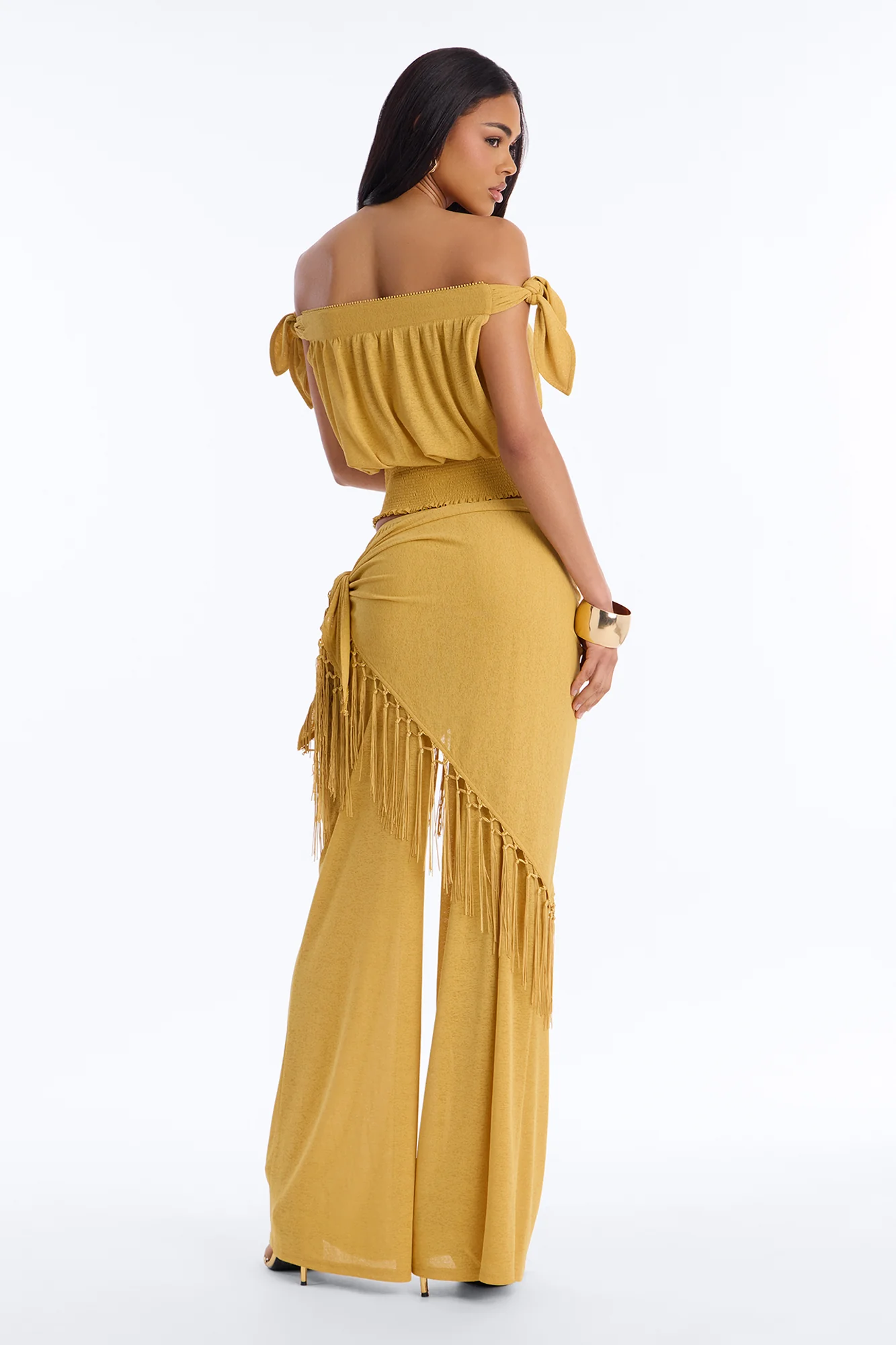 Lorraina 3 Piece Scarf Pant Set - Mustard - Image 4