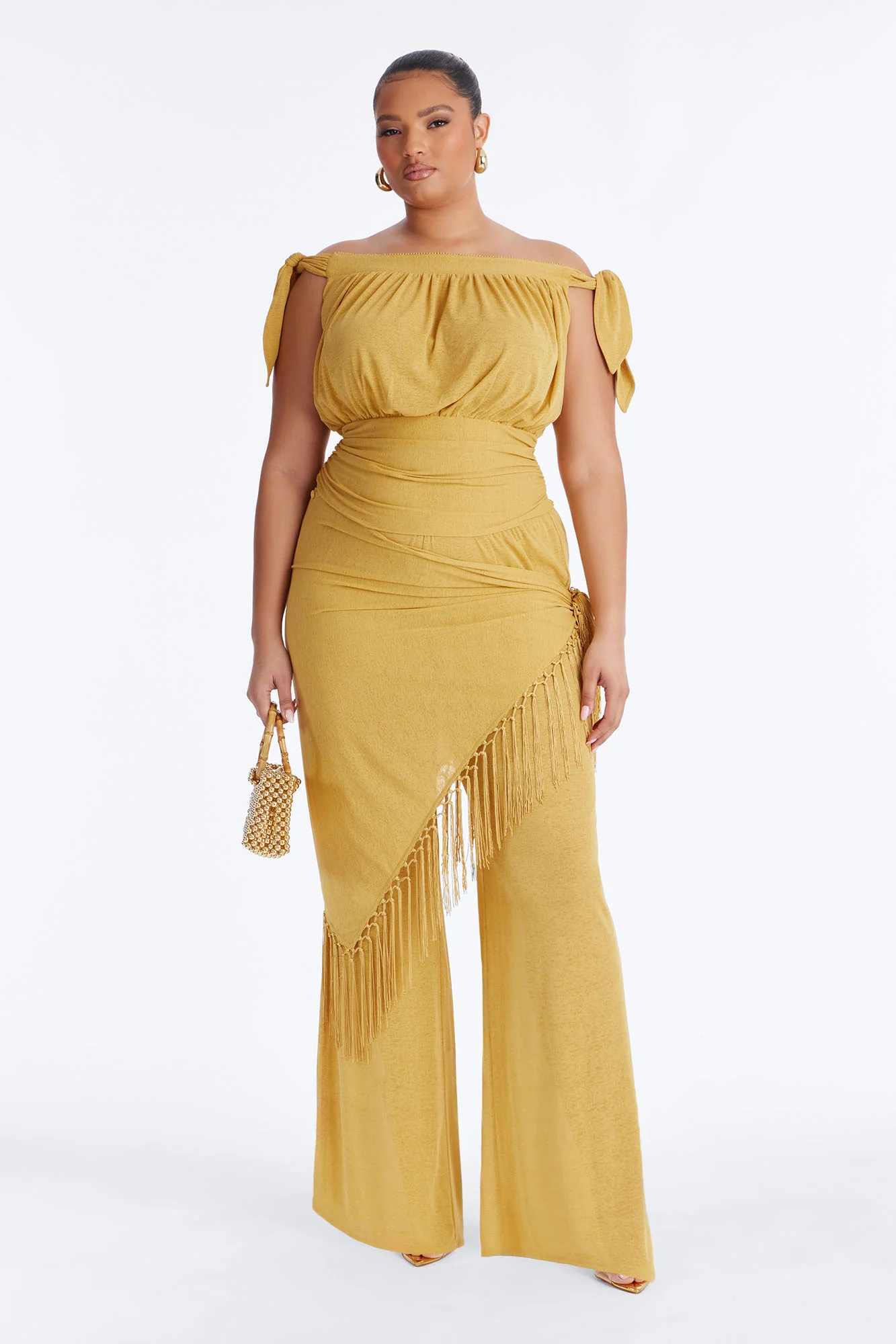 Lorraina 3 Piece Scarf Pant Set - Mustard - Image 5