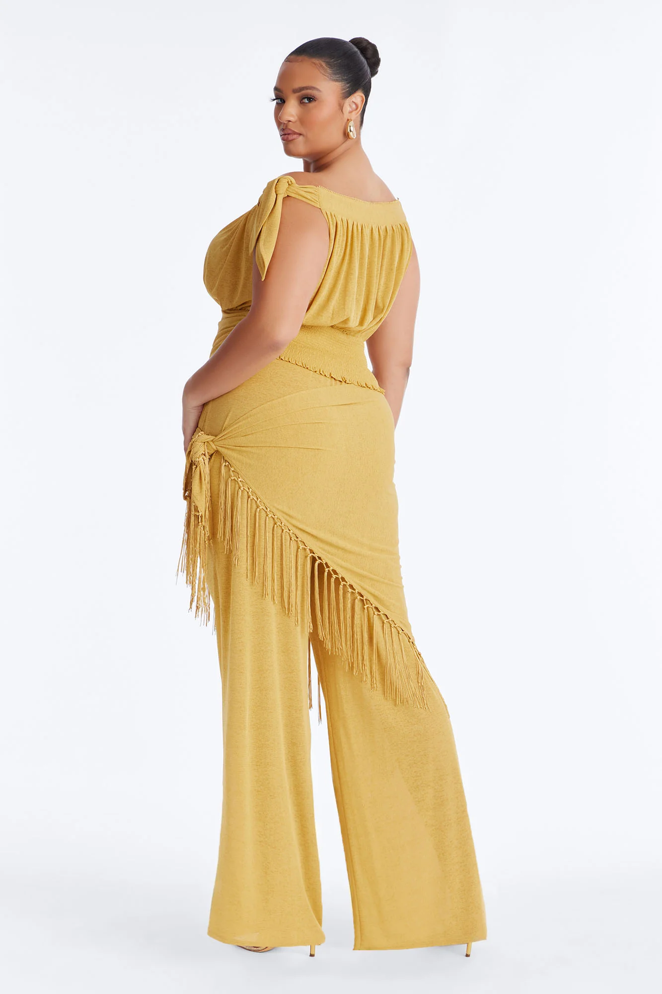 Lorraina 3 Piece Scarf Pant Set - Mustard - Image 8