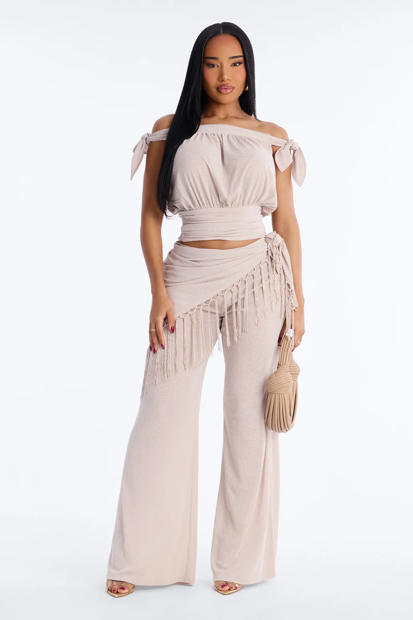 Lorraina 3 Piece Scarf Pant Set - Natural