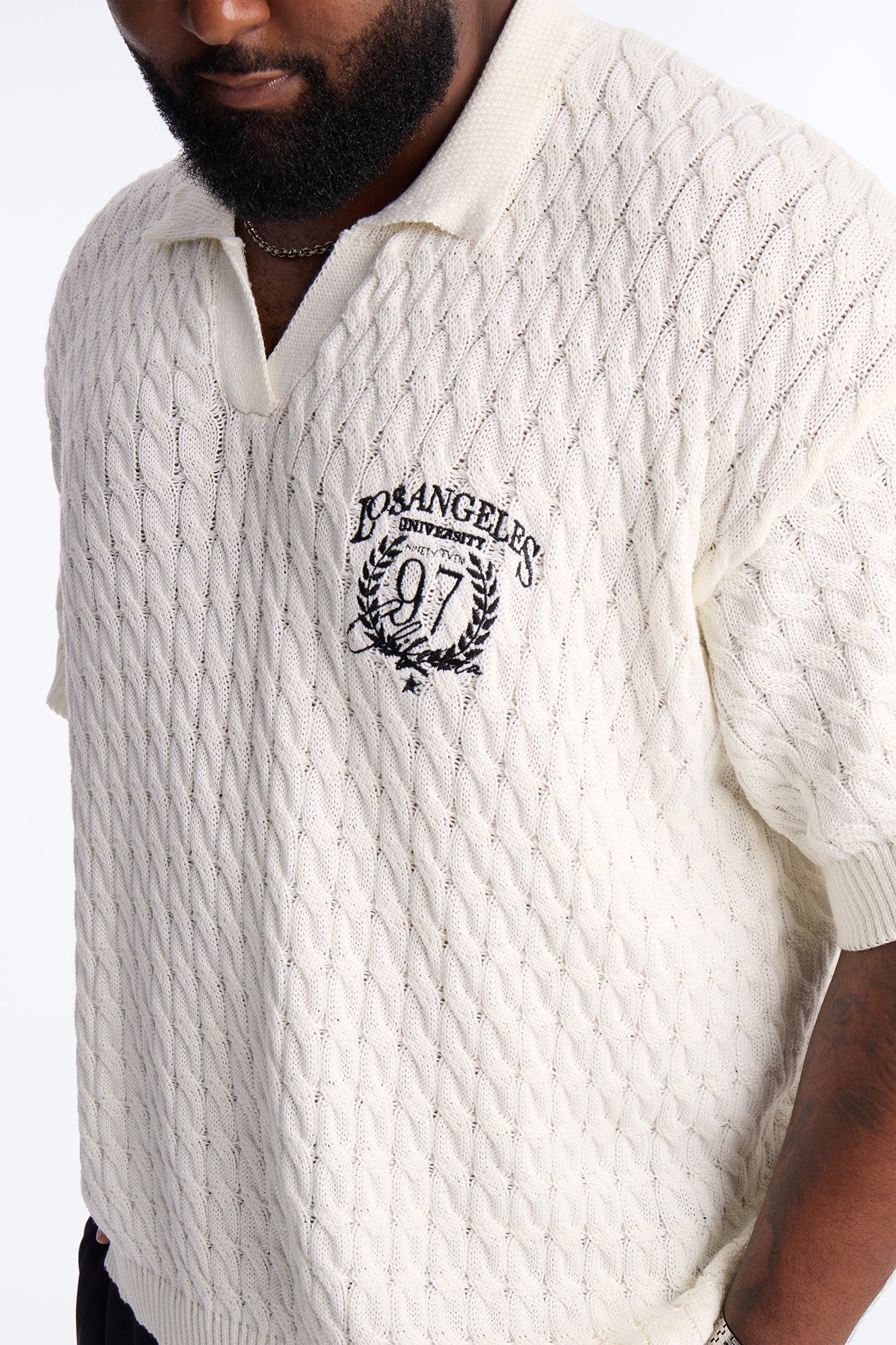 Los Angeles 97 Short Sleeve Knit Johnny Polo - Off White - Image 7